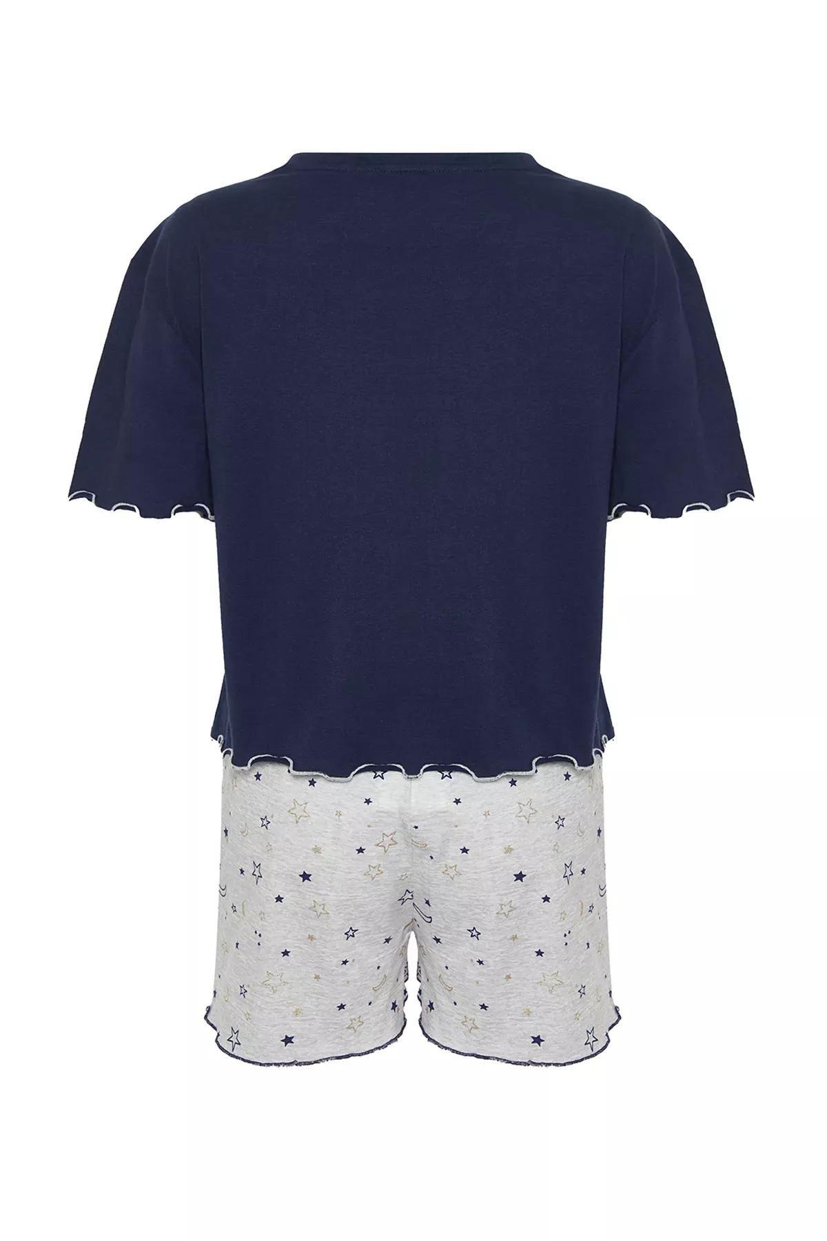 Navy Galaxy Patterned Knitted Pyjamas Set, , large image number 6