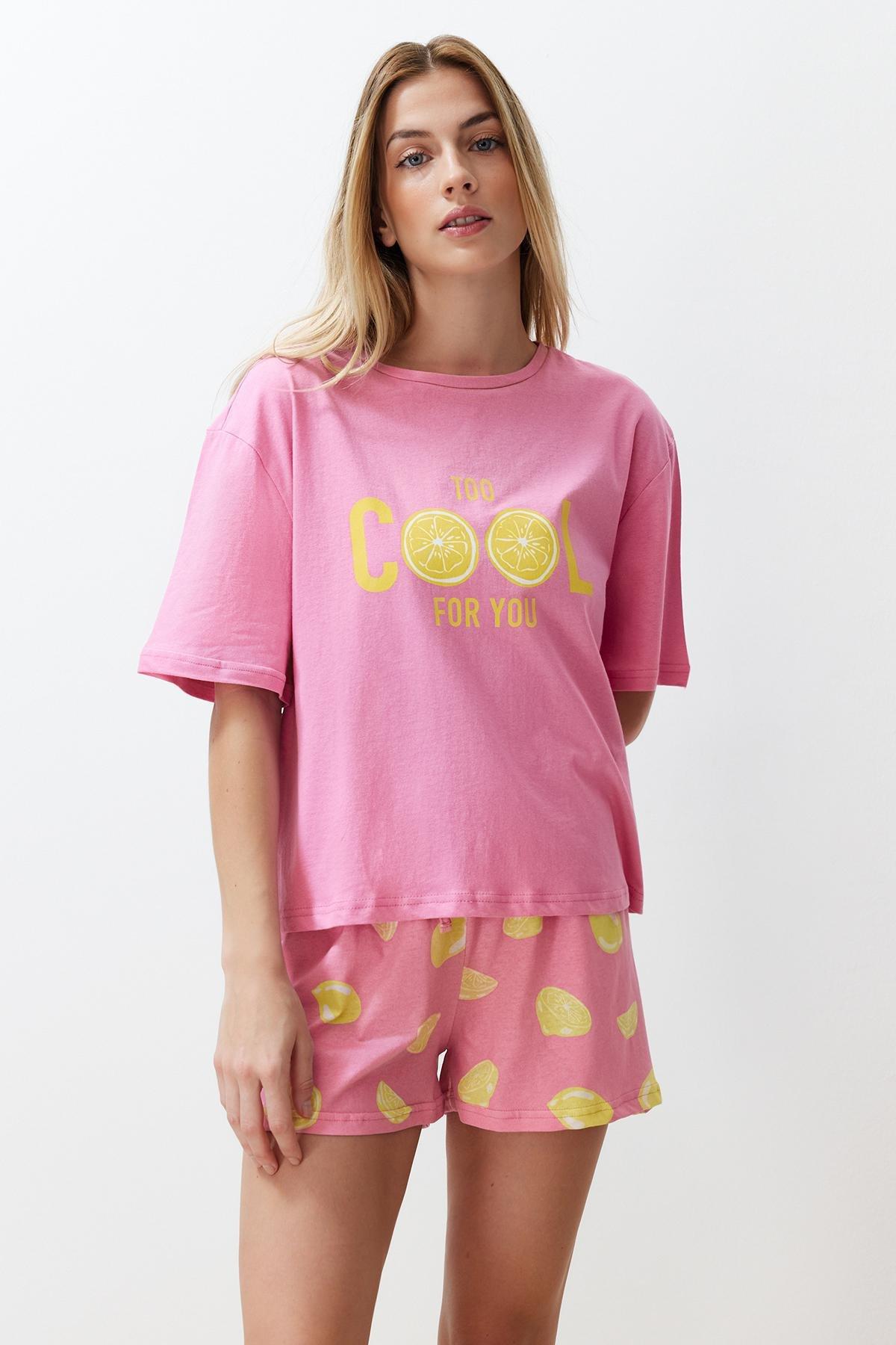 Pink Printed Knitted Pyjamas Set, , large image number 0