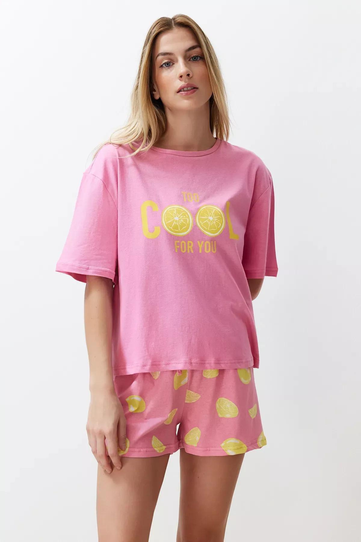 Pink Printed Knitted Pyjamas Set, Pink, large image number 0