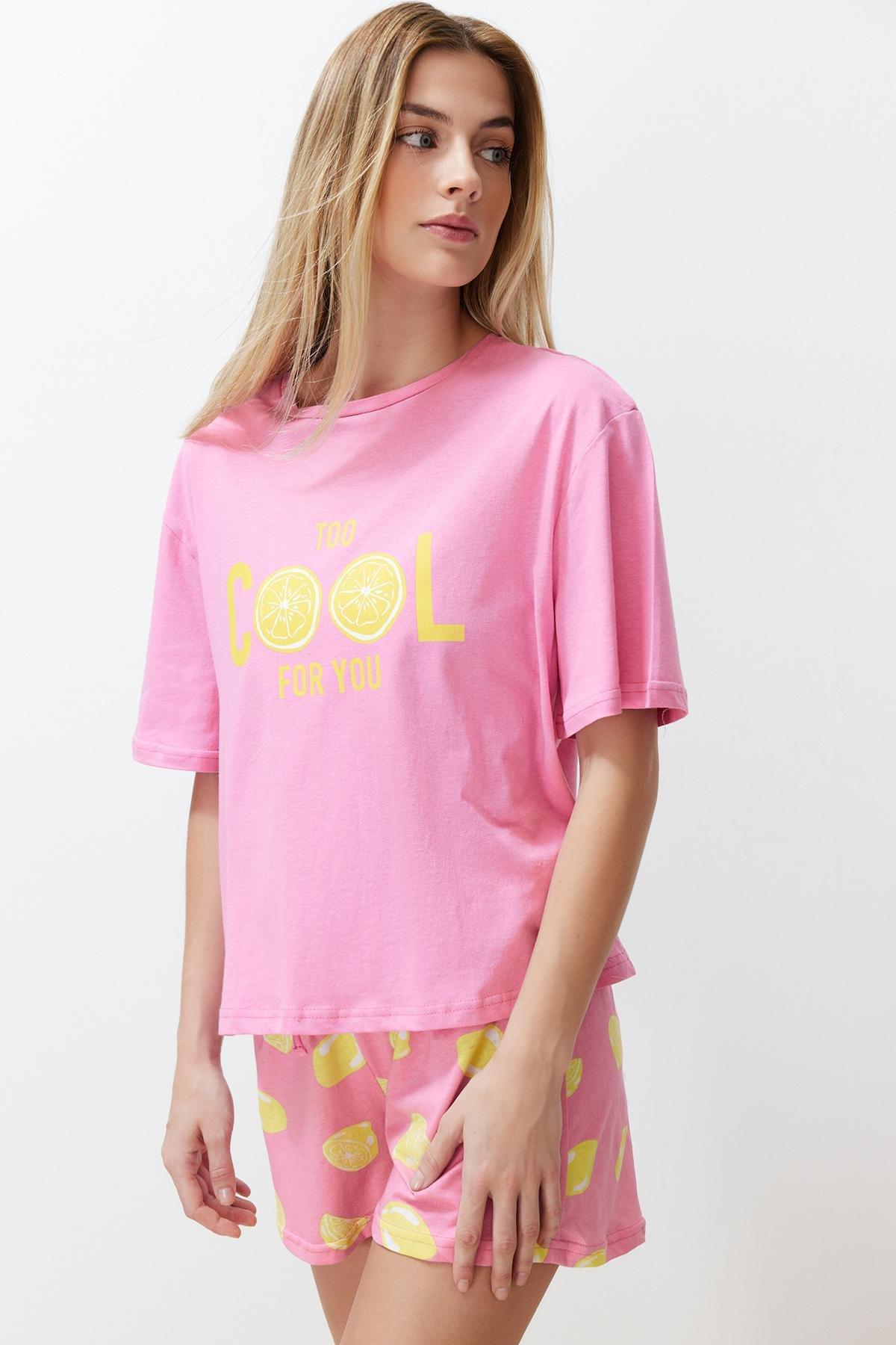 Pink Printed Knitted Pyjamas Set, , large image number 1