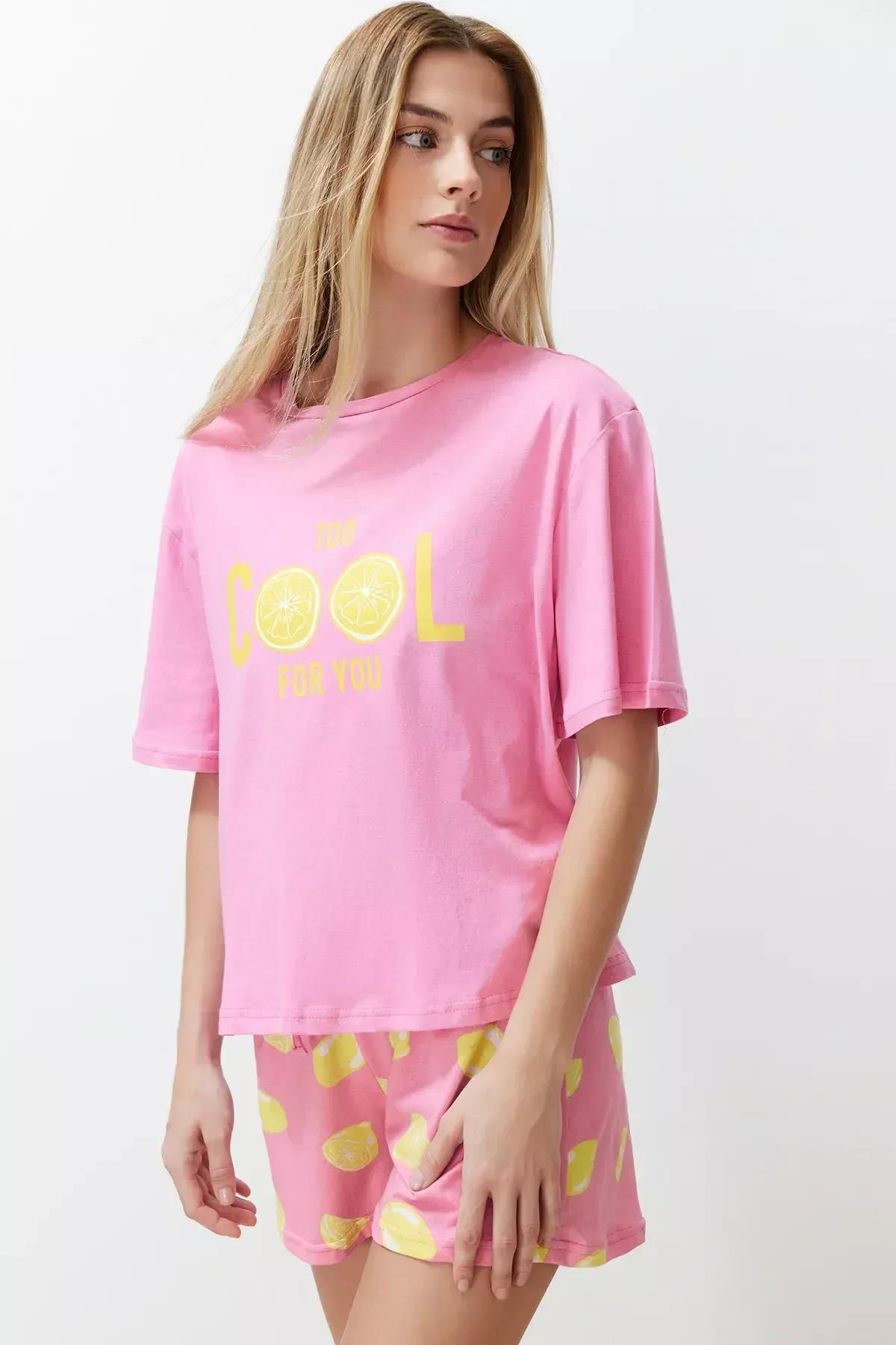 Pink Printed Knitted Pyjamas Set, Pink, large image number 2