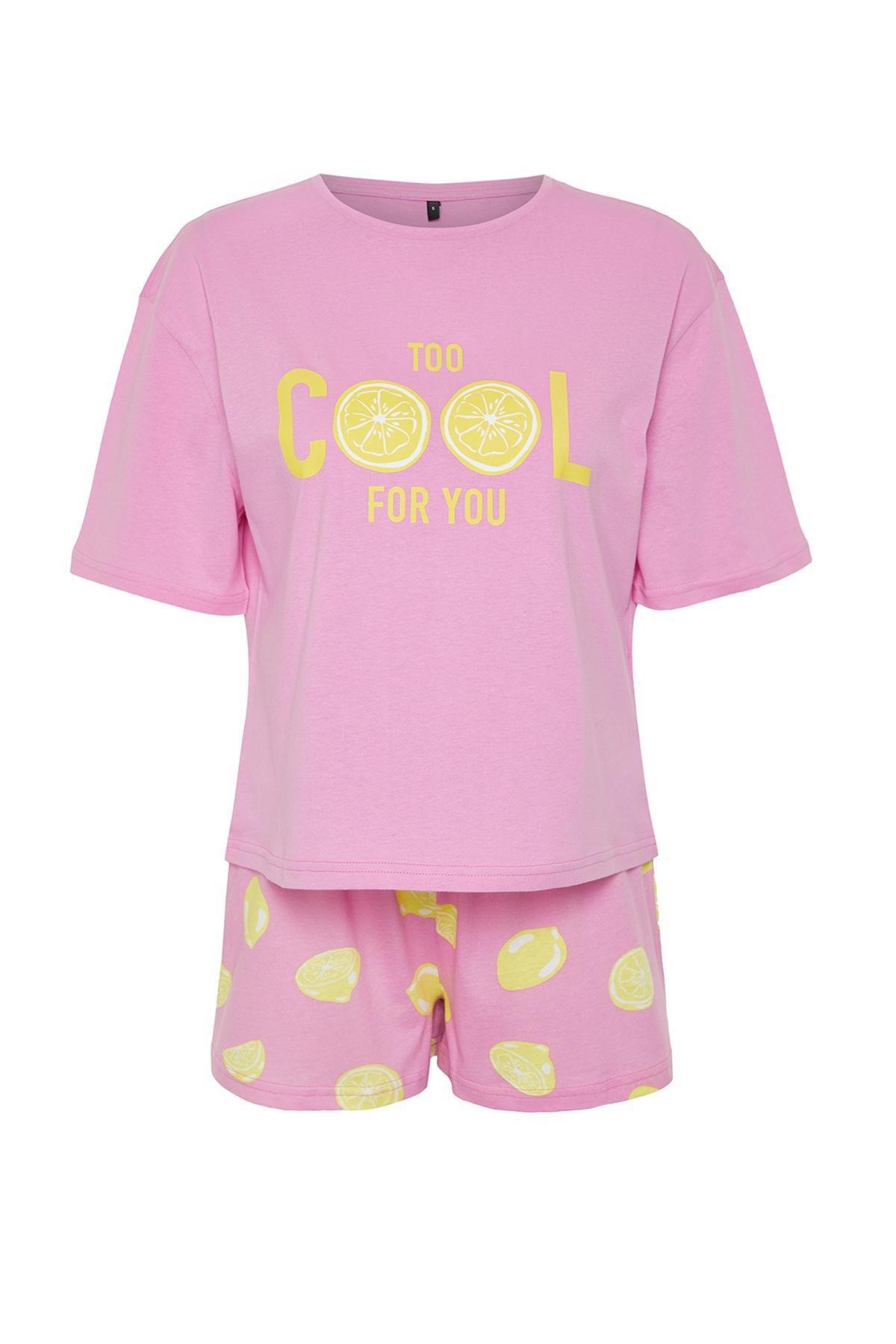 Pink Printed Knitted Pyjamas Set, , large image number 4