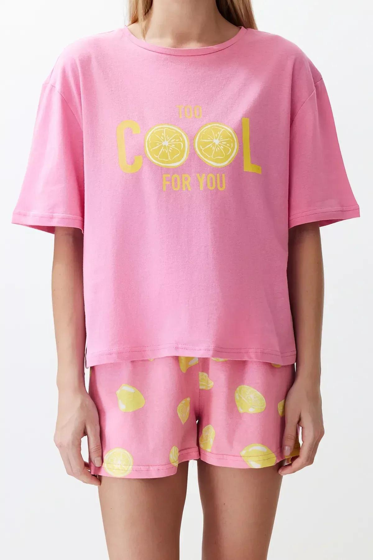 Pink Printed Knitted Pyjamas Set, Pink, large image number 4
