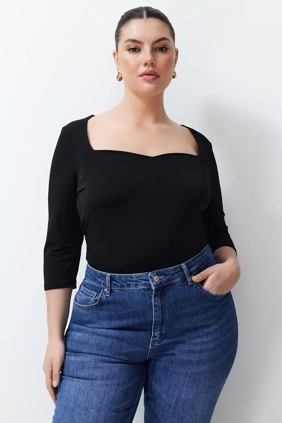 Black Heart Neck Knit Blouse, C101_5720, large image number 0