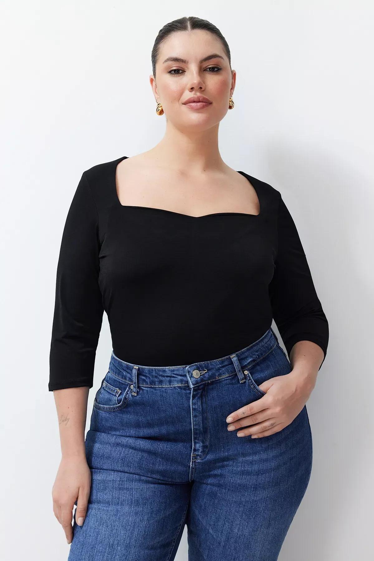 Black Heart Neck Knit Blouse, C101_5720, large image number 1