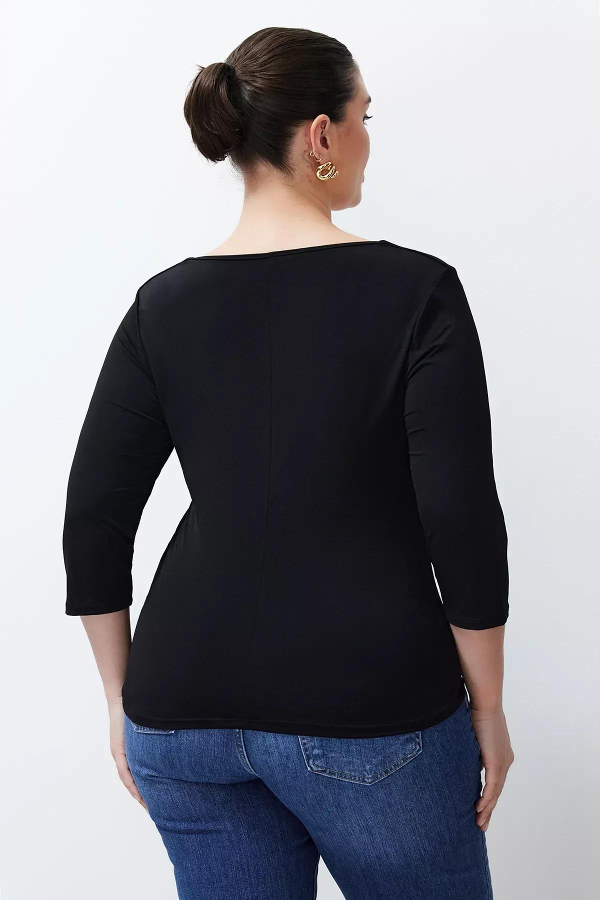 Black Heart Neck Knit Blouse, C101_5720, large image number 2