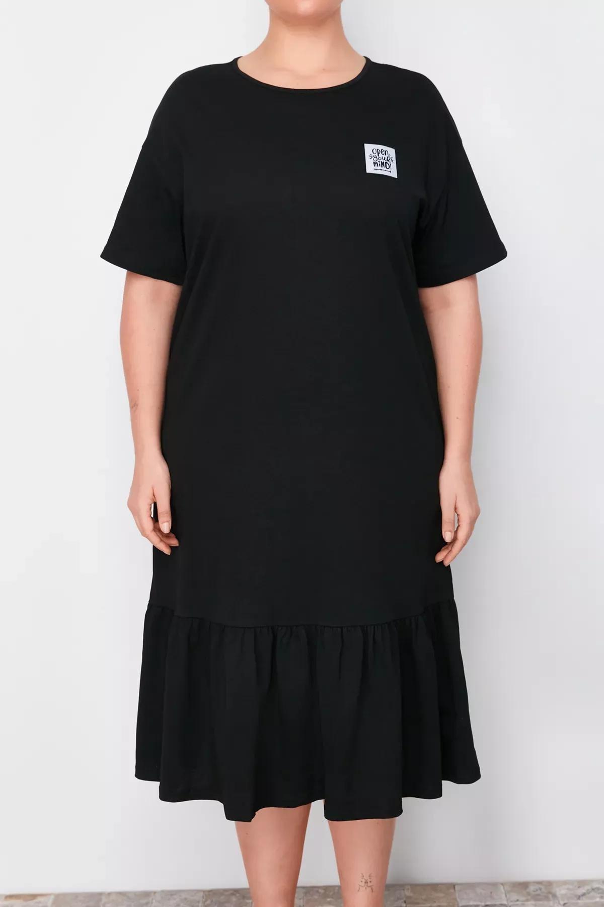 Black Gathered Detailed Cotton Knitted Dress, C101_5720, large image number 3