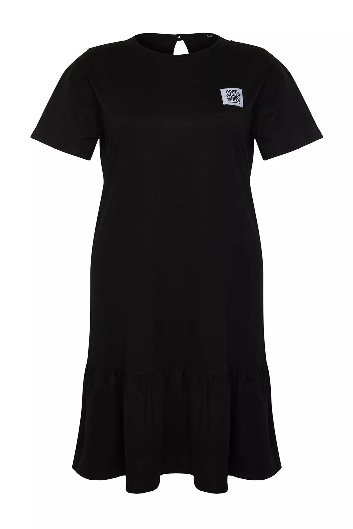 Black Gathered Detailed Cotton Knitted Dress, C101_5720, large image number 5