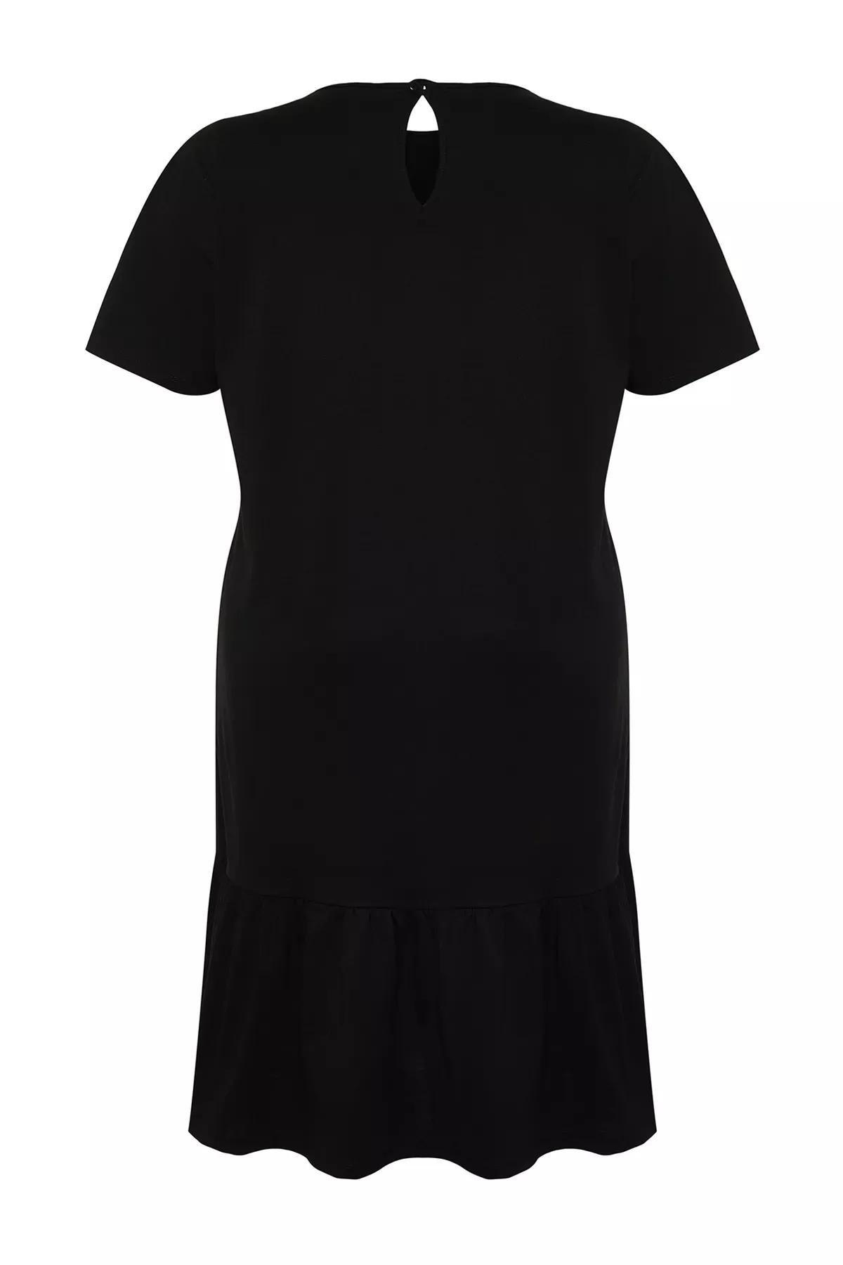Black Gathered Detailed Cotton Knitted Dress, C101_5720, large image number 6