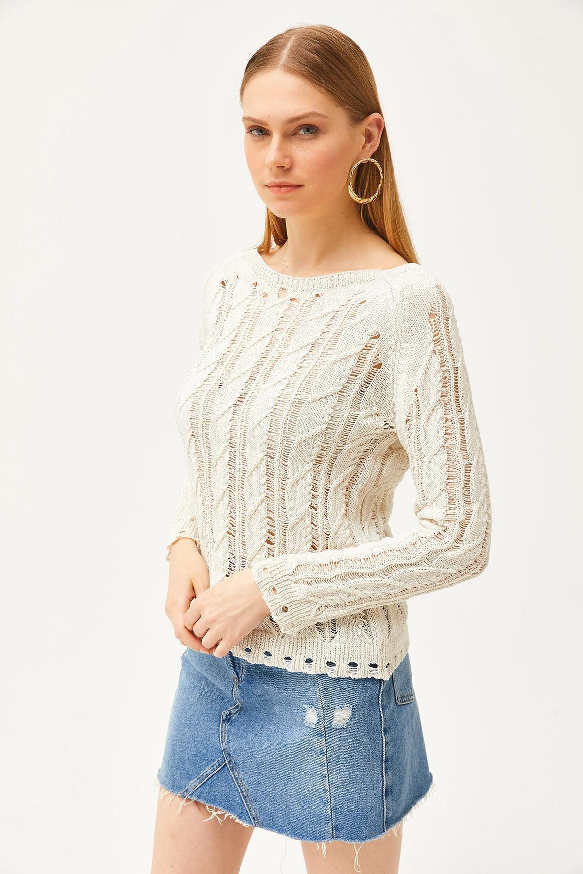 Ecru Knitted Detailed Knitwear Blouse, Ecru, large image number 2