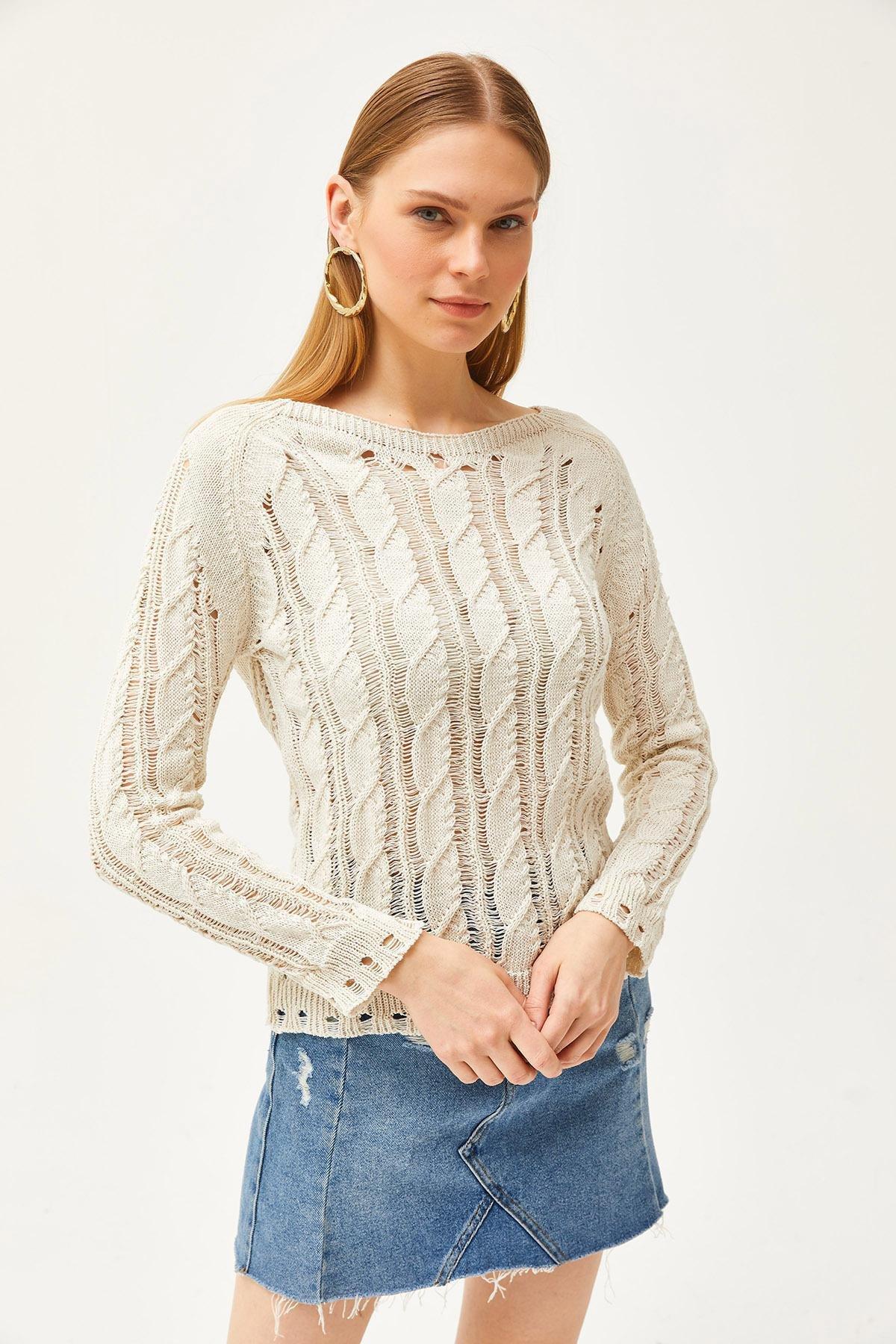 Ecru Knitted Detailed Knitwear Blouse, Ecru, large image number 3