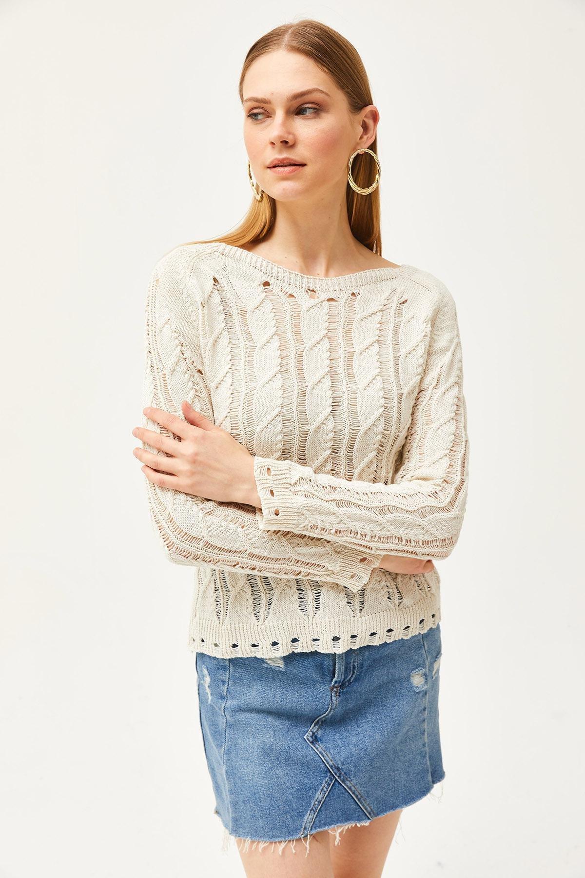 Ecru Knitted Detailed Knitwear Blouse, Ecru, large image number 4