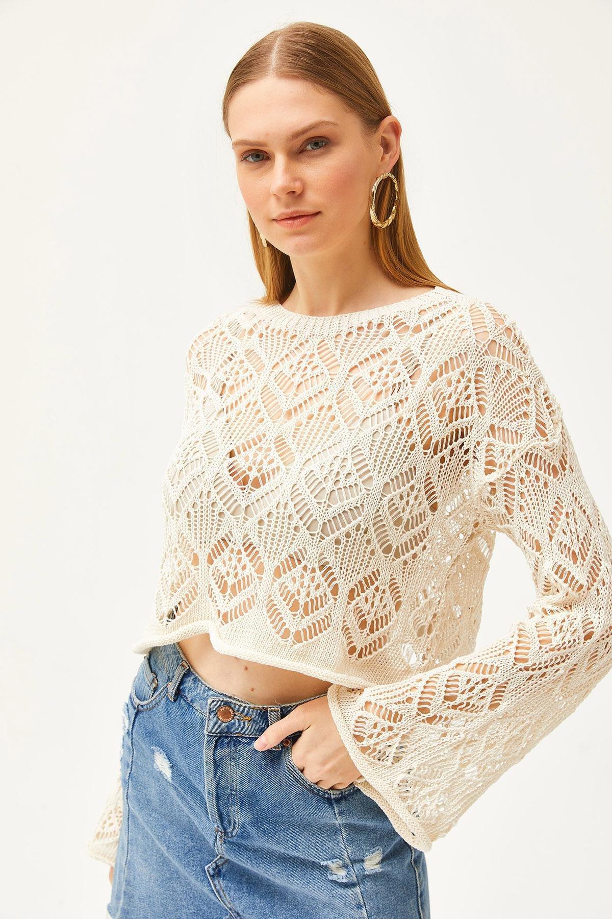 Ecru Crochet Casual Blouse, Ecru, large image number 4