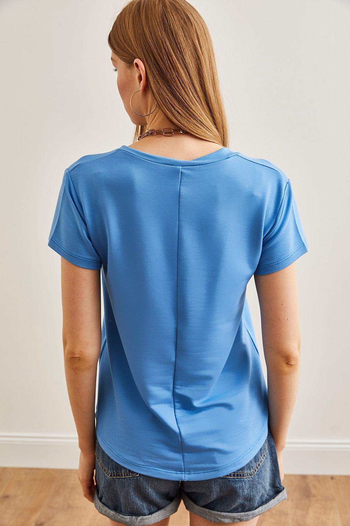 Blue Deep V-Neck Modal T-Shirt, Indigo, large image number 4