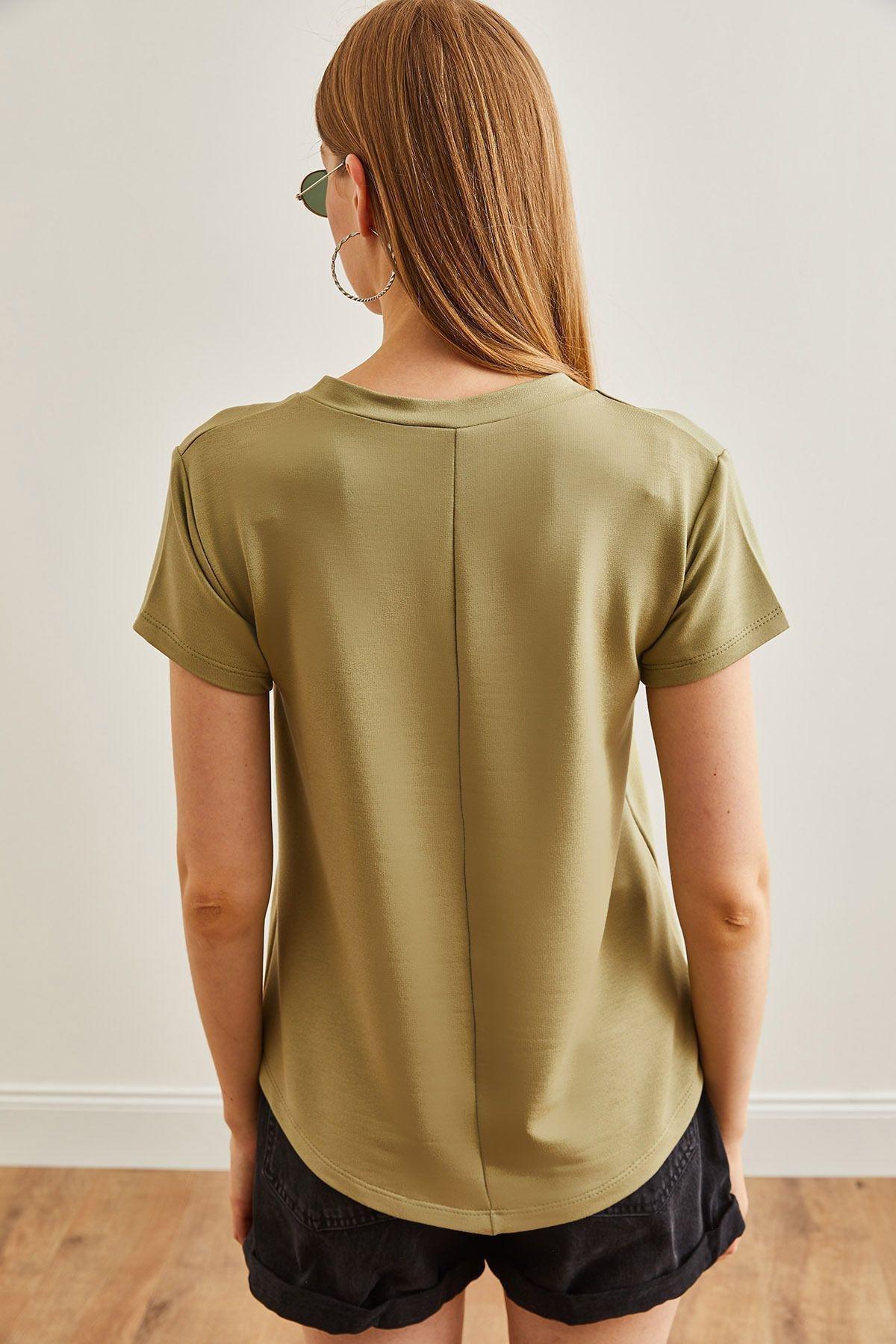 Green Deep V-Neck Modal T-Shirt, , large image number 4
