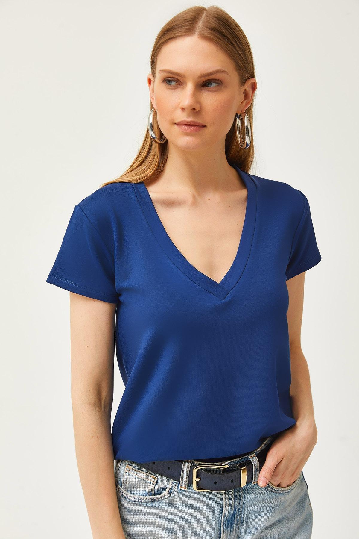 Navy V-Neck Button T-Shirt, , large image number 0