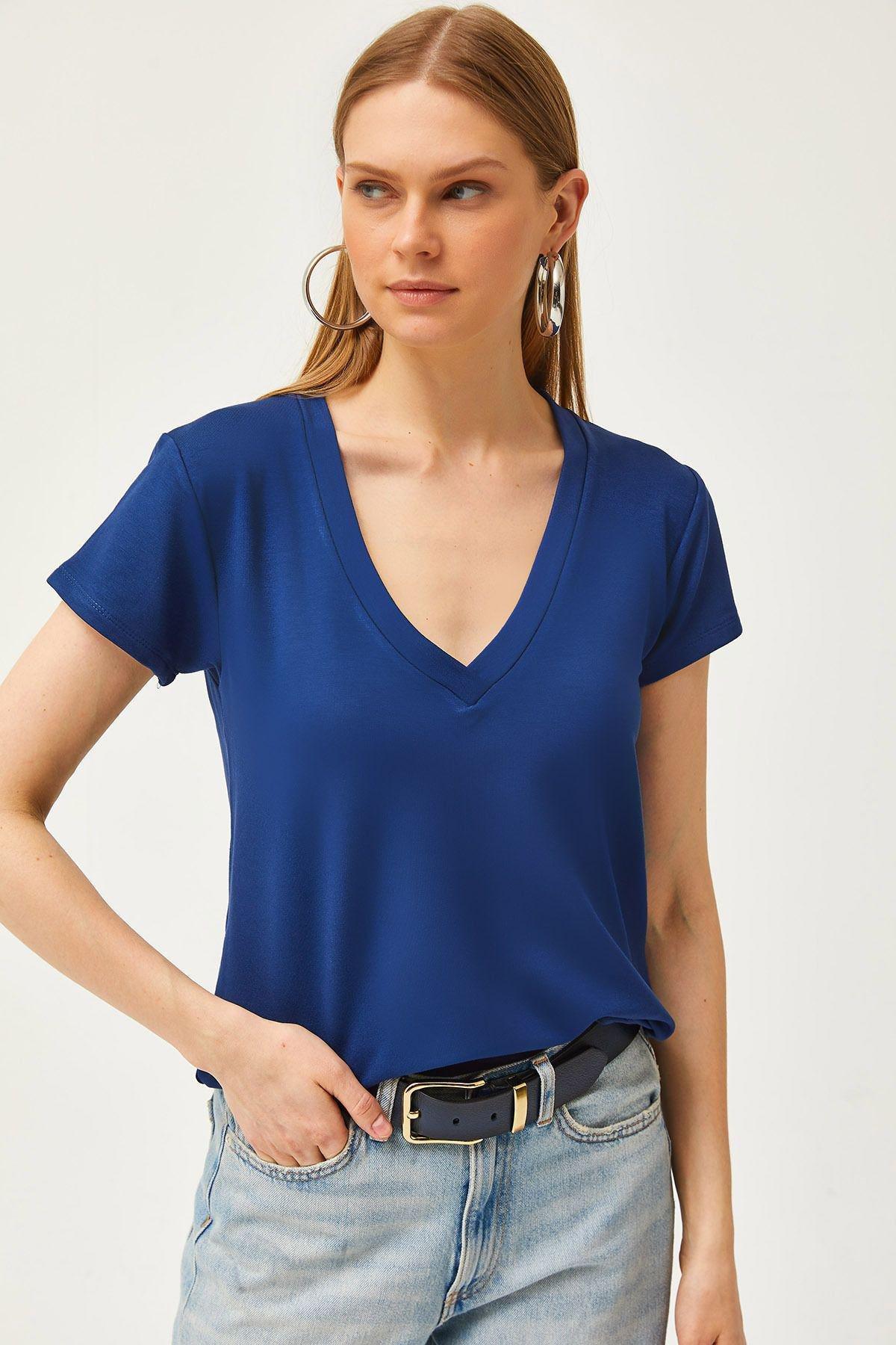 Navy V-Neck Button T-Shirt, , large image number 1