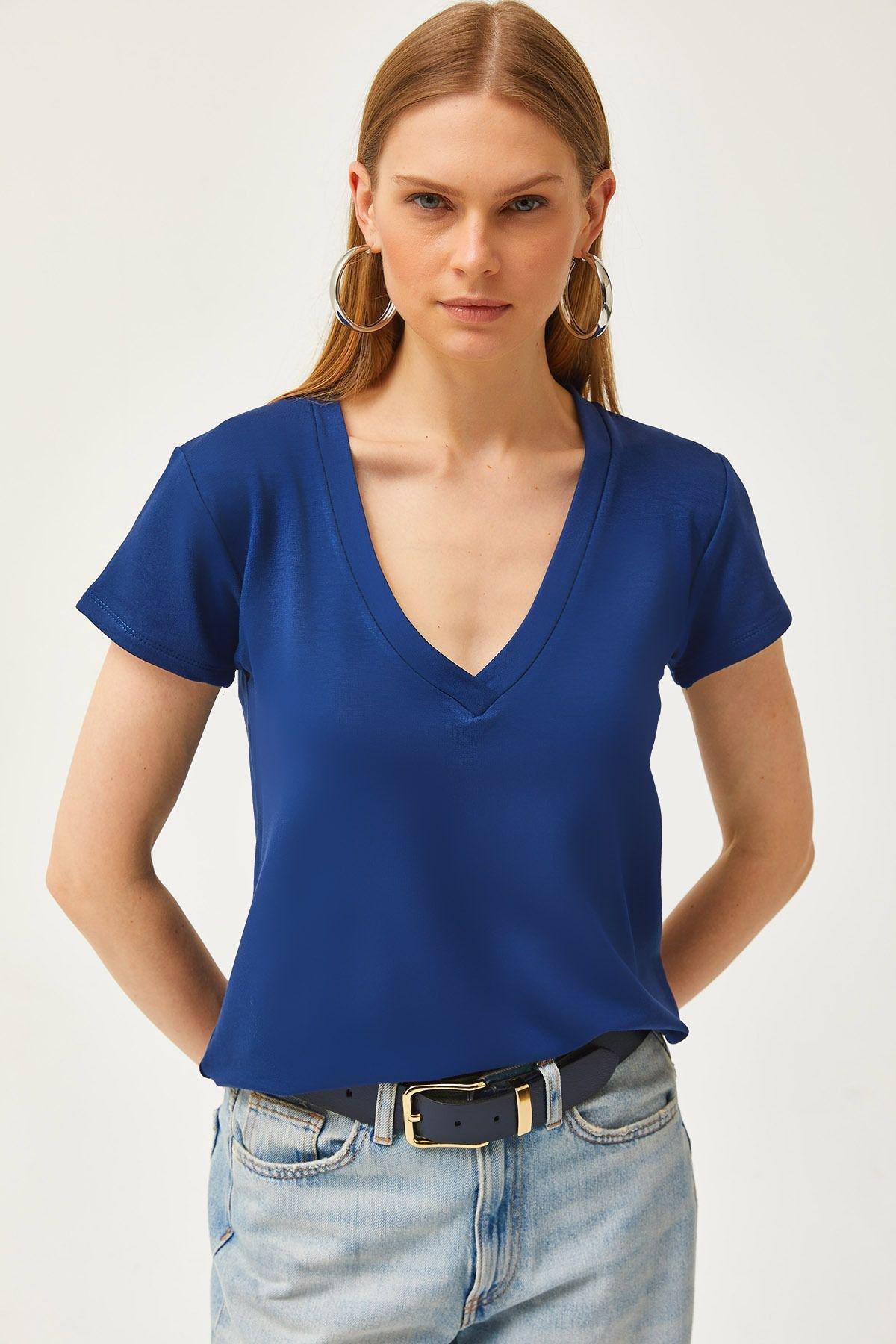 Navy V-Neck Button T-Shirt, , large image number 2