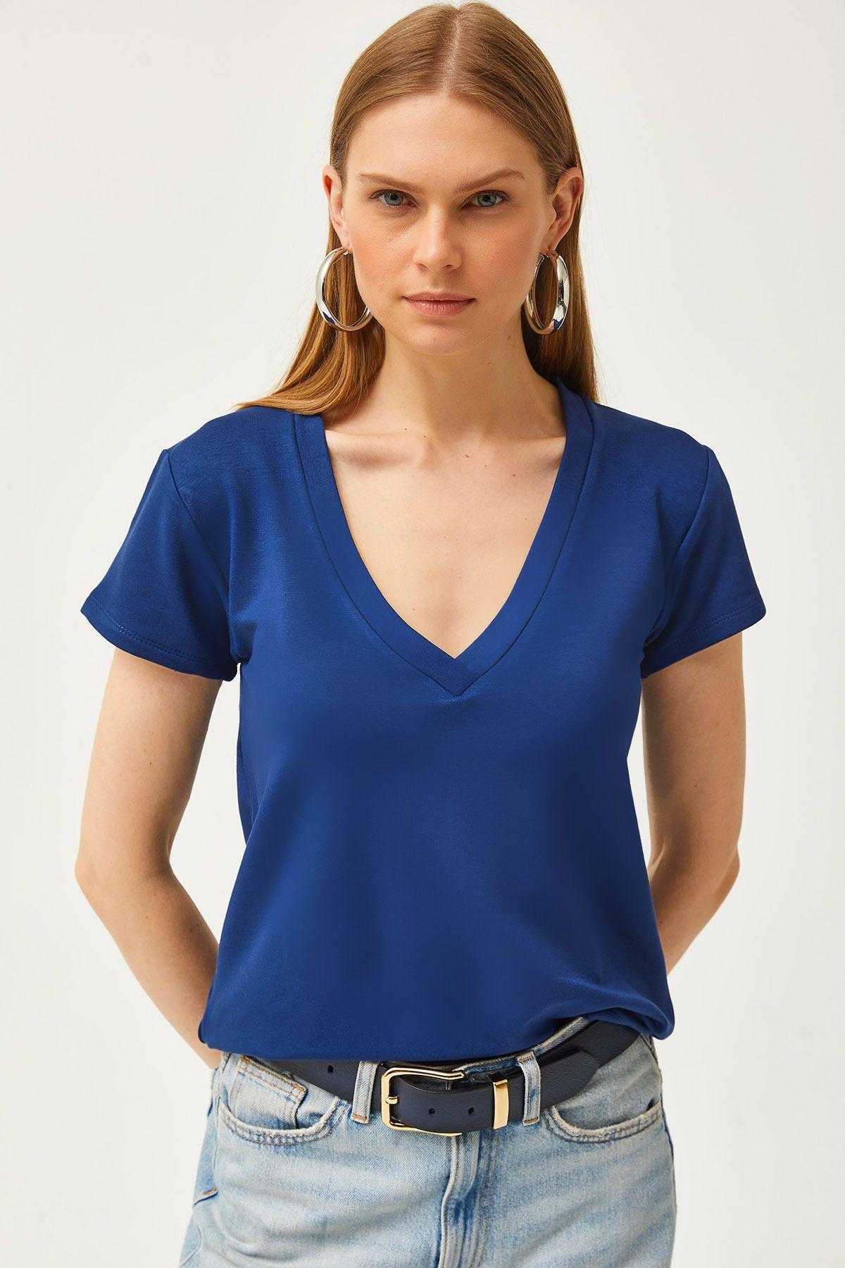 Navy V-Neck Button T-Shirt, , large image number 4