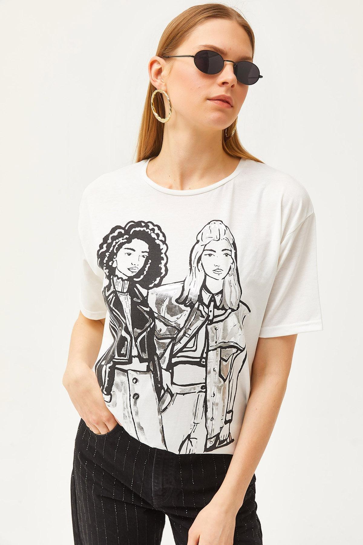 Ecru Detailed Flowy T-Shirt, , medium
