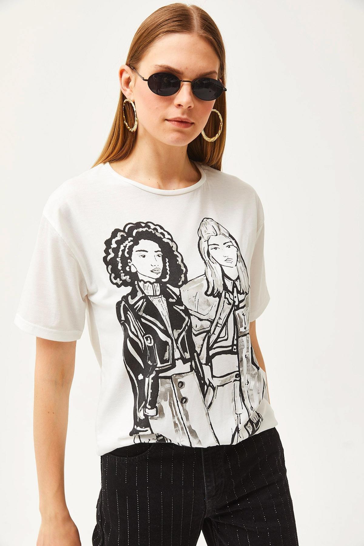 Ecru Detailed Flowy T-Shirt, , large image number 2