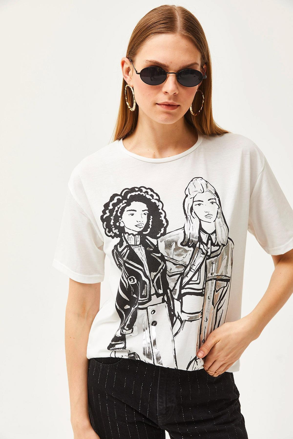Ecru Detailed Flowy T-Shirt, , large image number 3