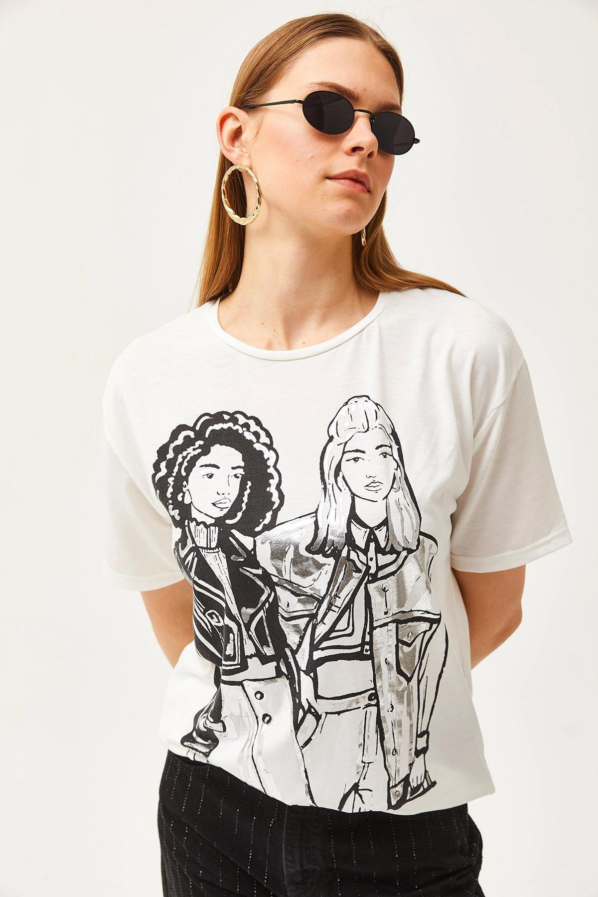 Ecru Detailed Flowy T-Shirt, , large image number 4