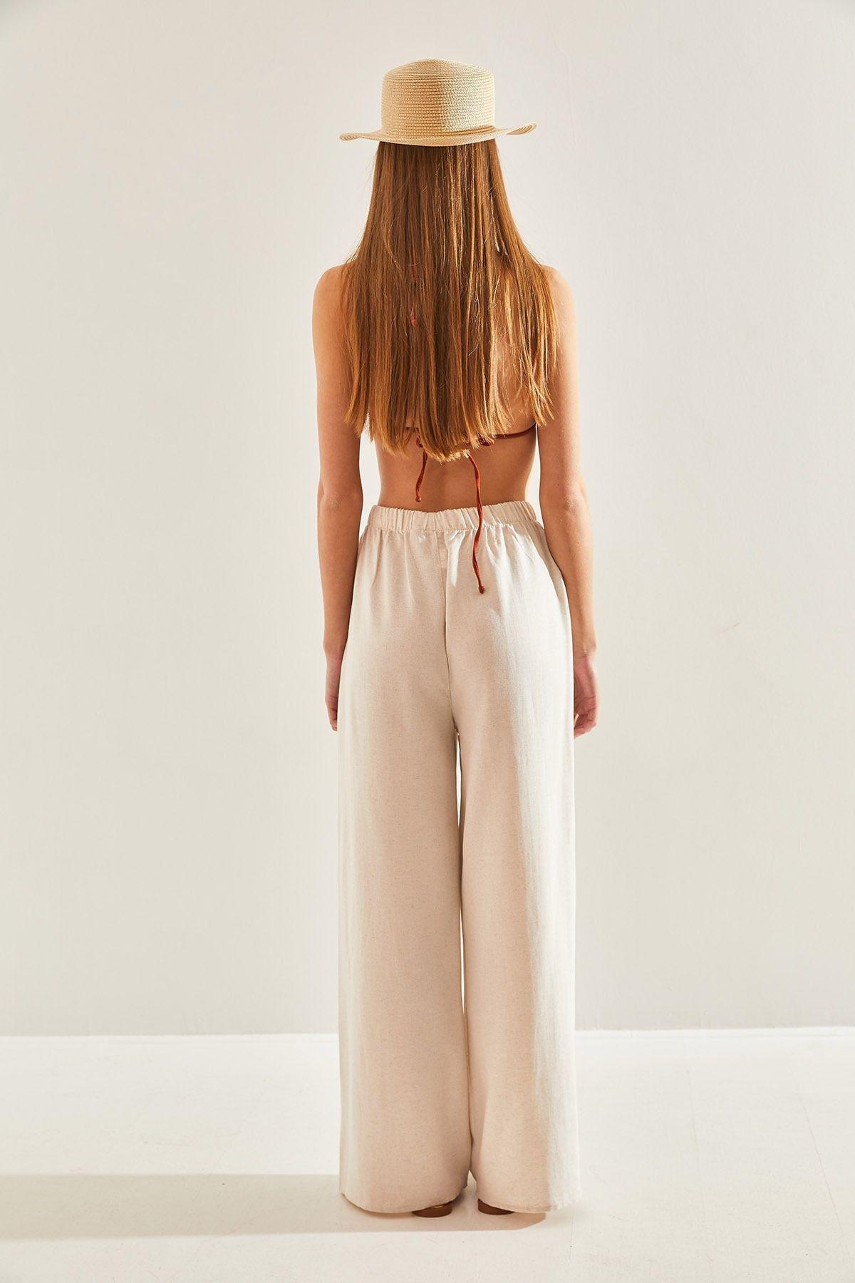 Elastic Waist Linen Trousers, , large image number 2