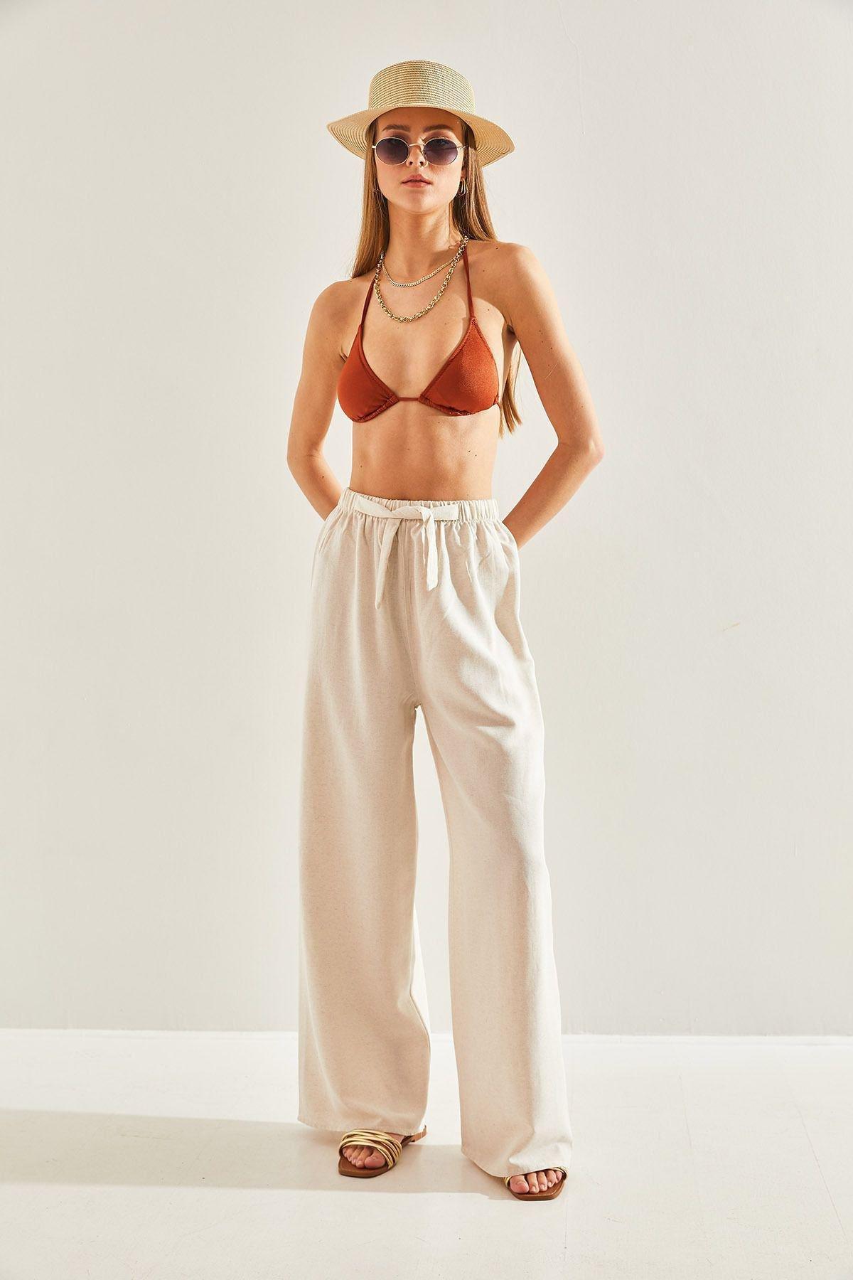 Elastic Waist Linen Trousers, , large image number 5