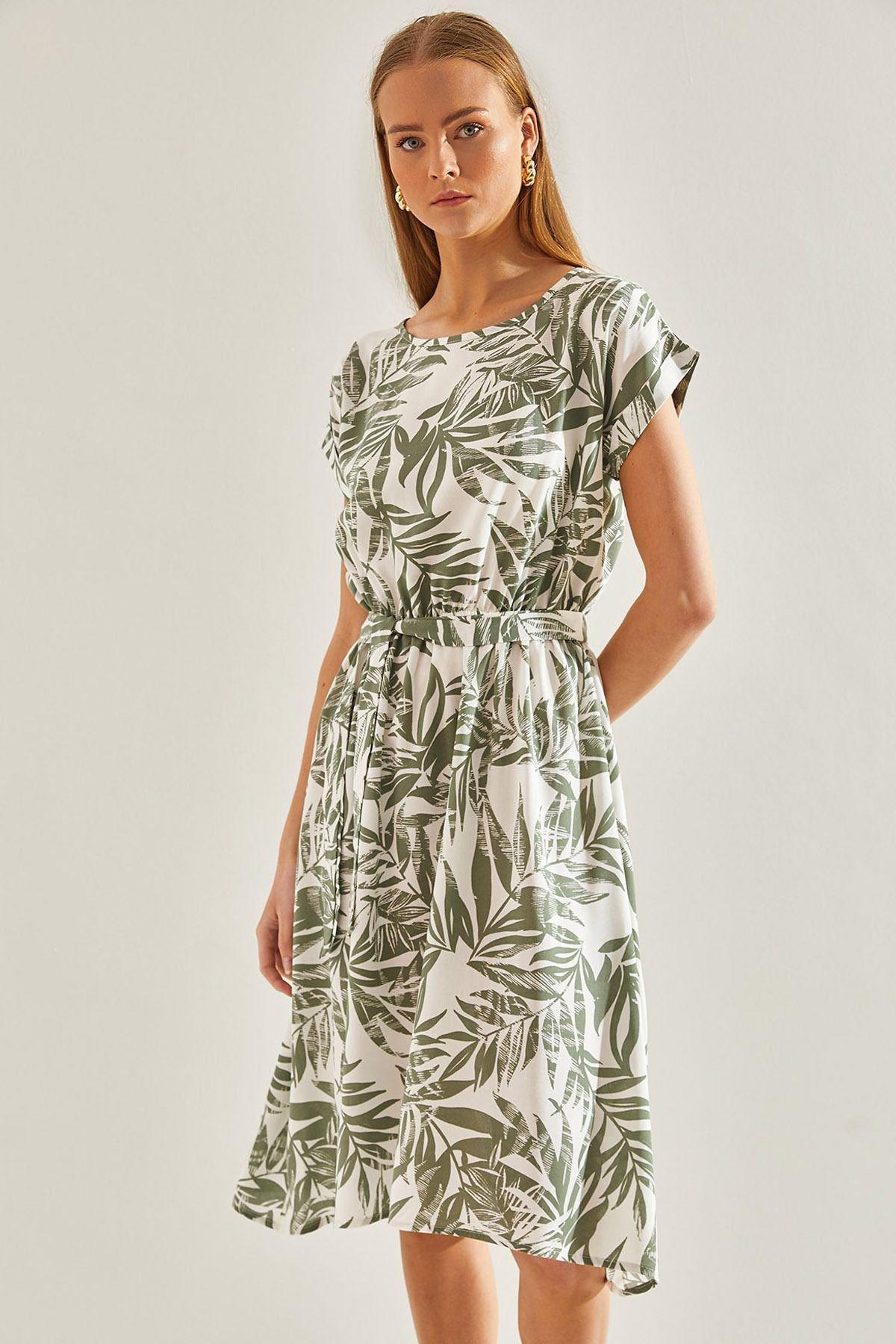 Multicolour Pattern Elastic Waist Dress, , medium