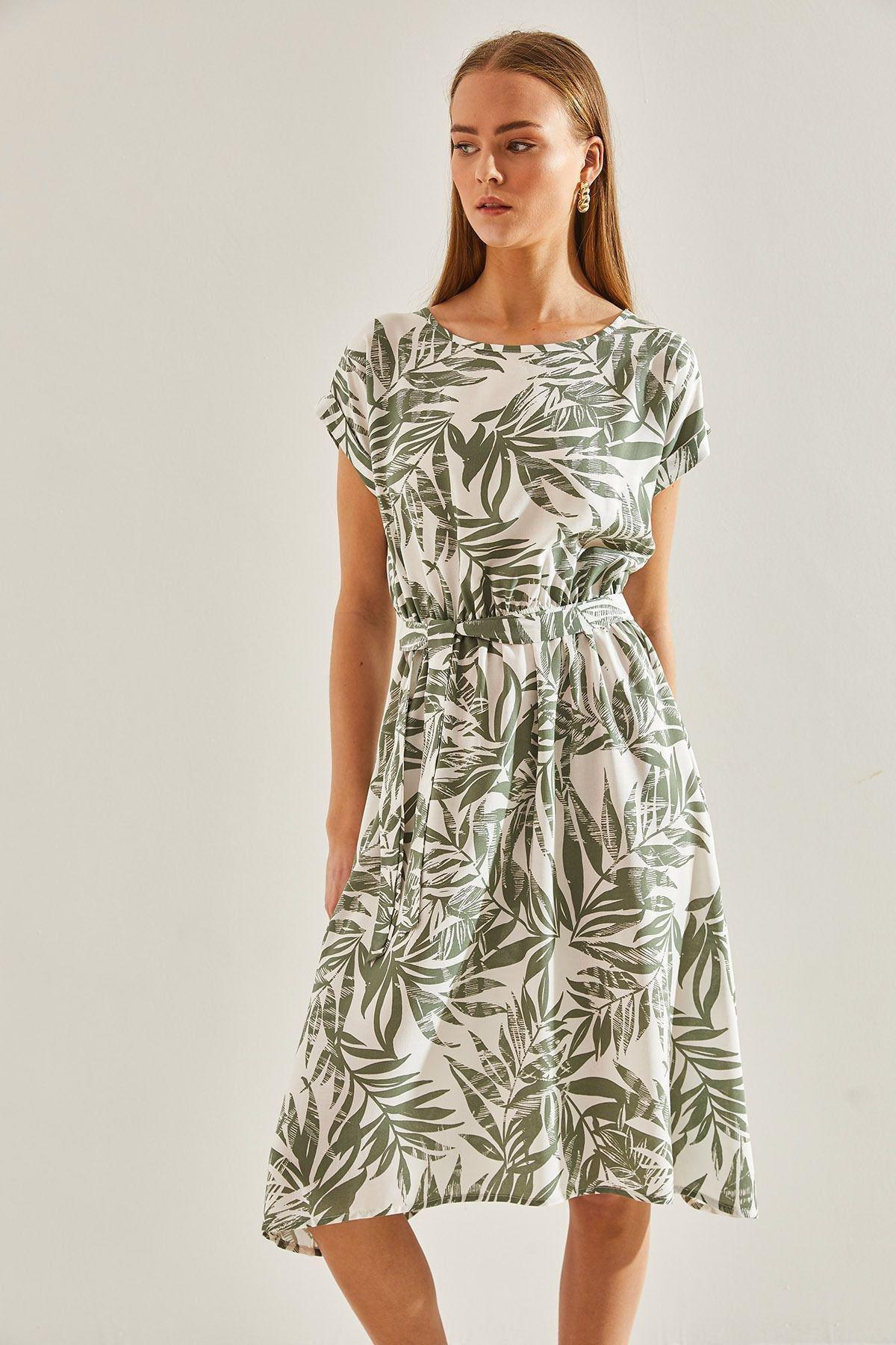 Multicolour Pattern Elastic Waist Dress, , large image number 1