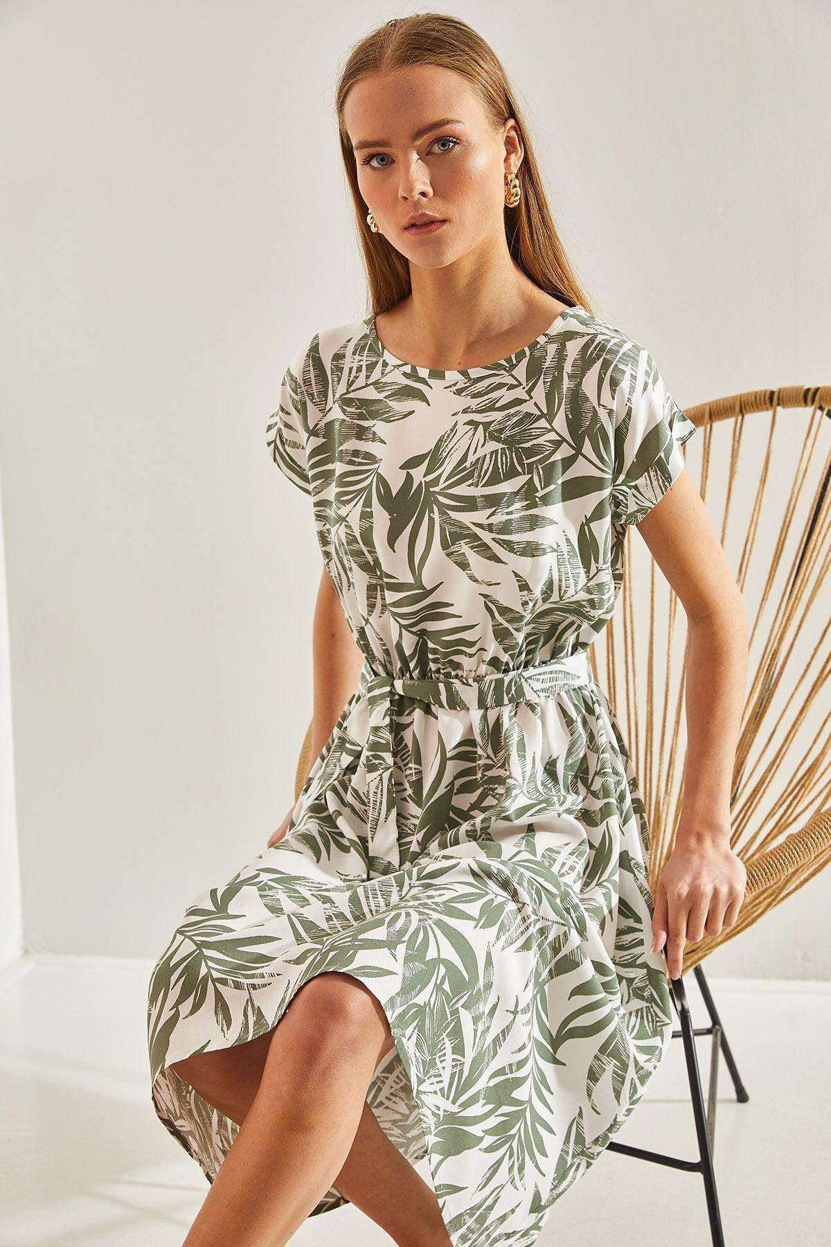 Multicolour Pattern Elastic Waist Dress, , large image number 2