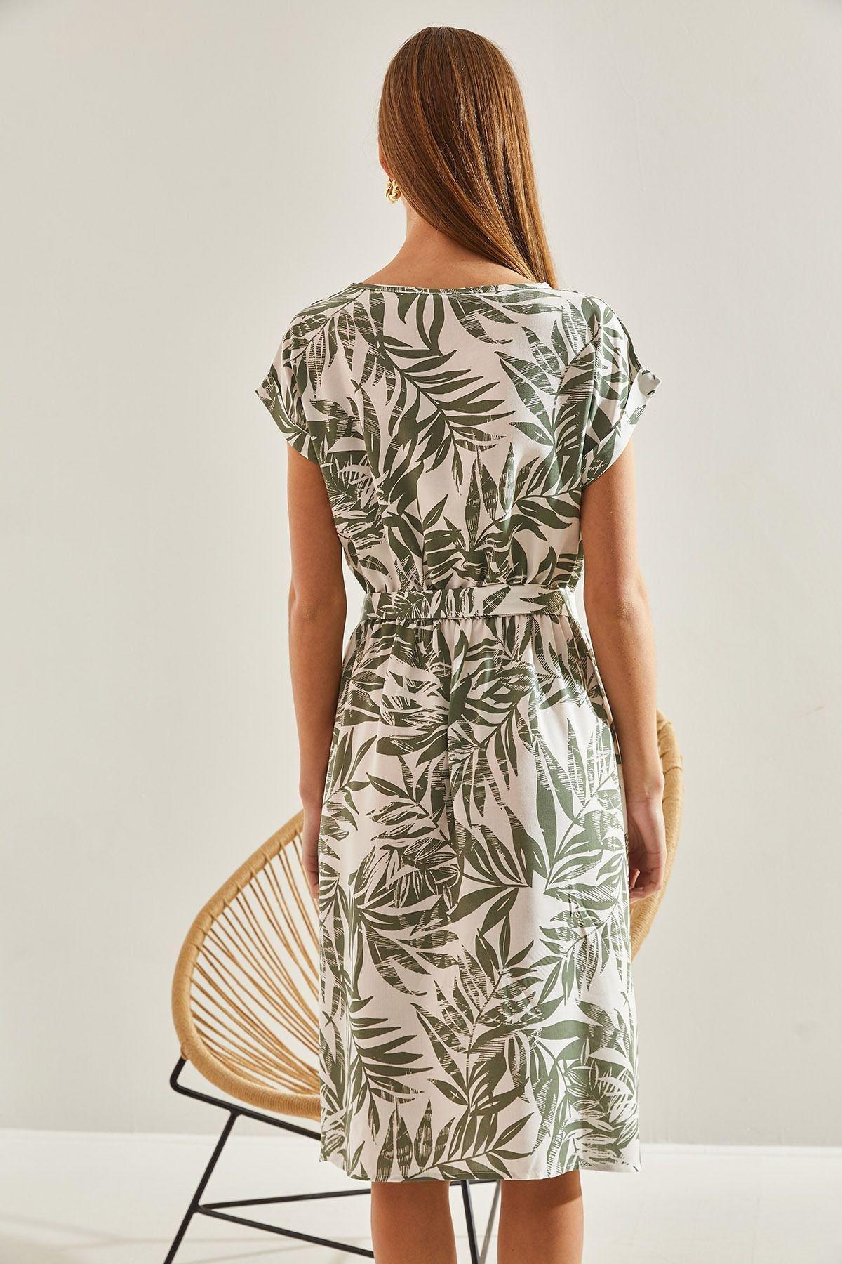 Multicolour Pattern Elastic Waist Dress, , large image number 4
