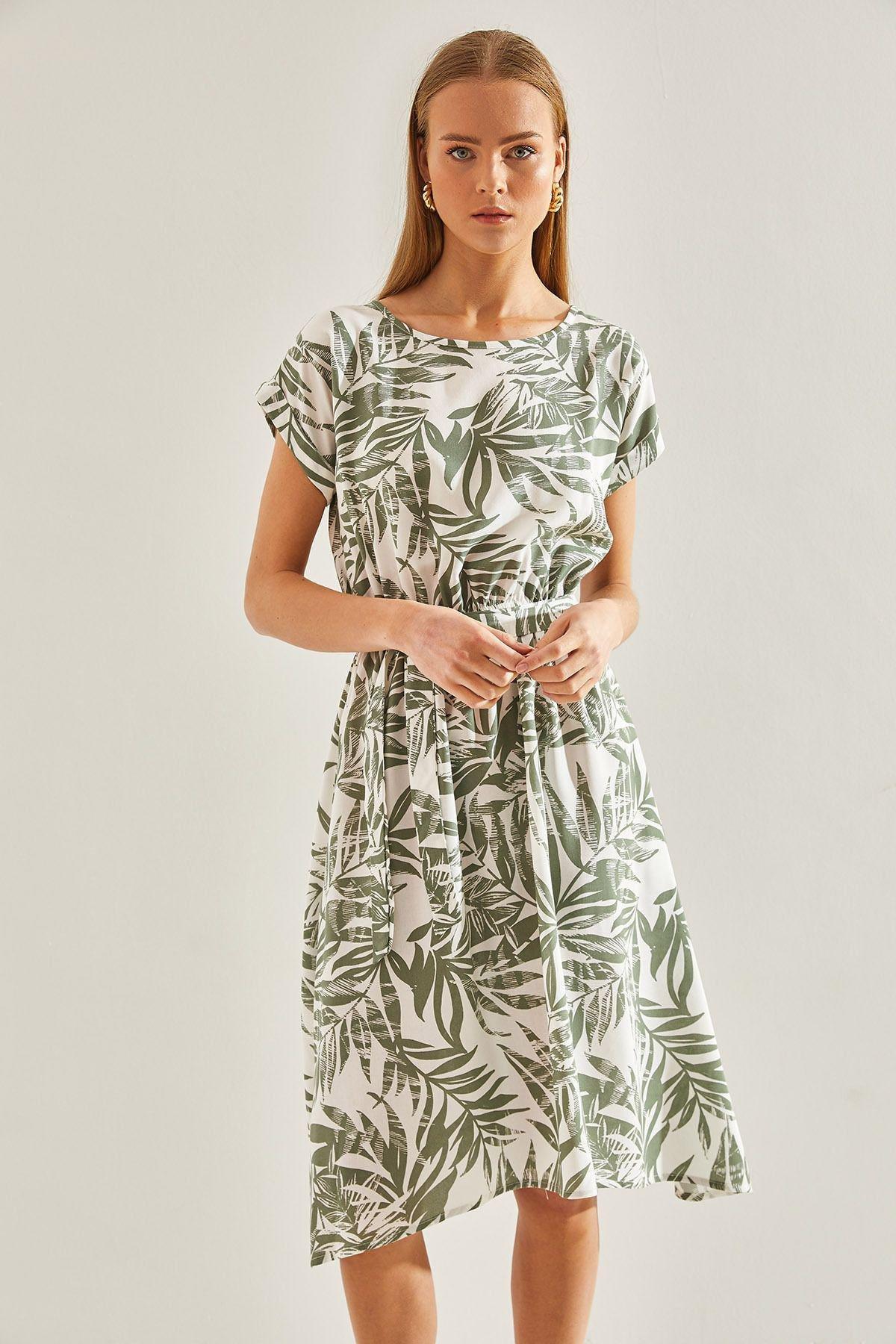 Multicolour Pattern Elastic Waist Dress, , large image number 5