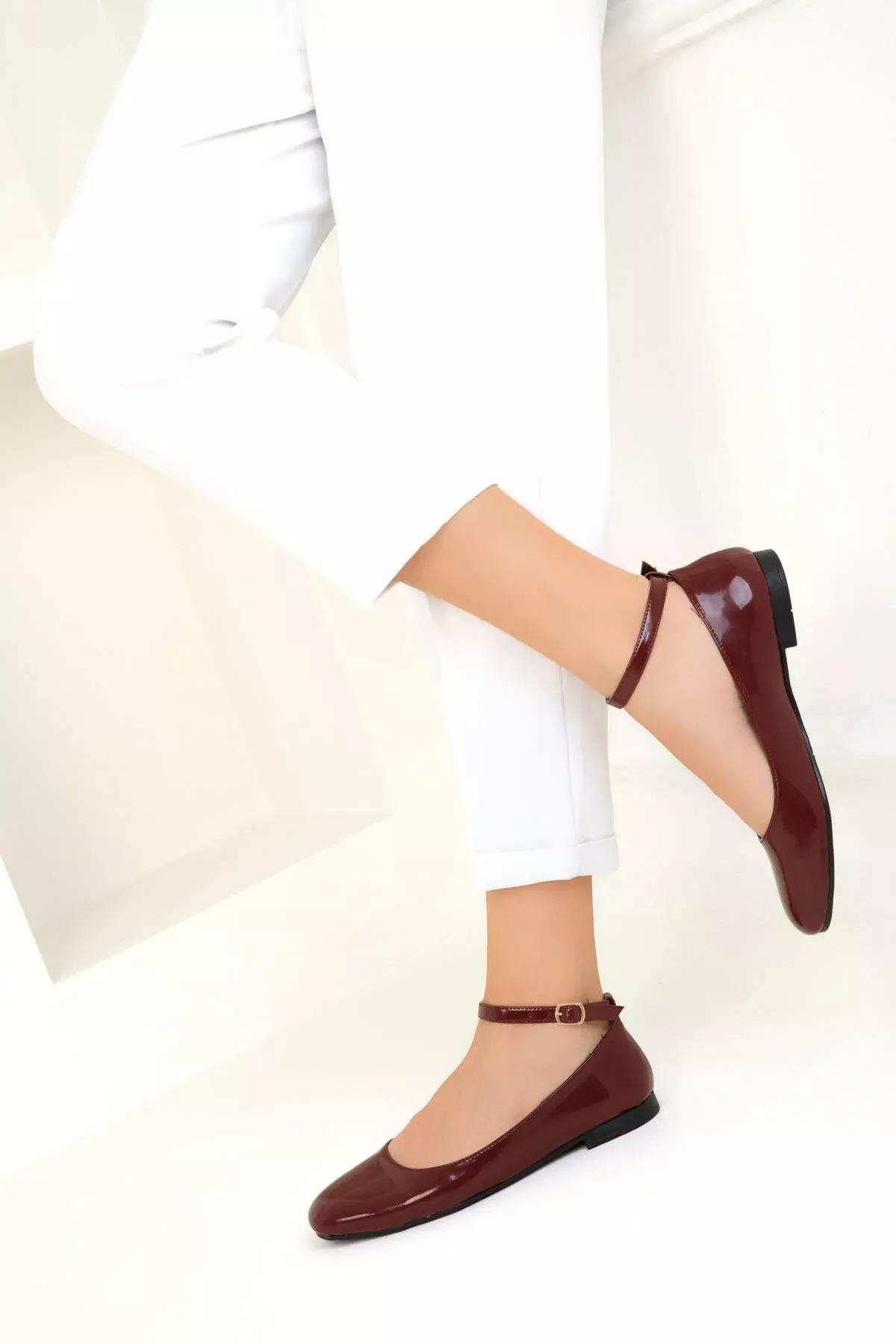 Burgundy Patent Leather Flats, C101_3143, large image number 1