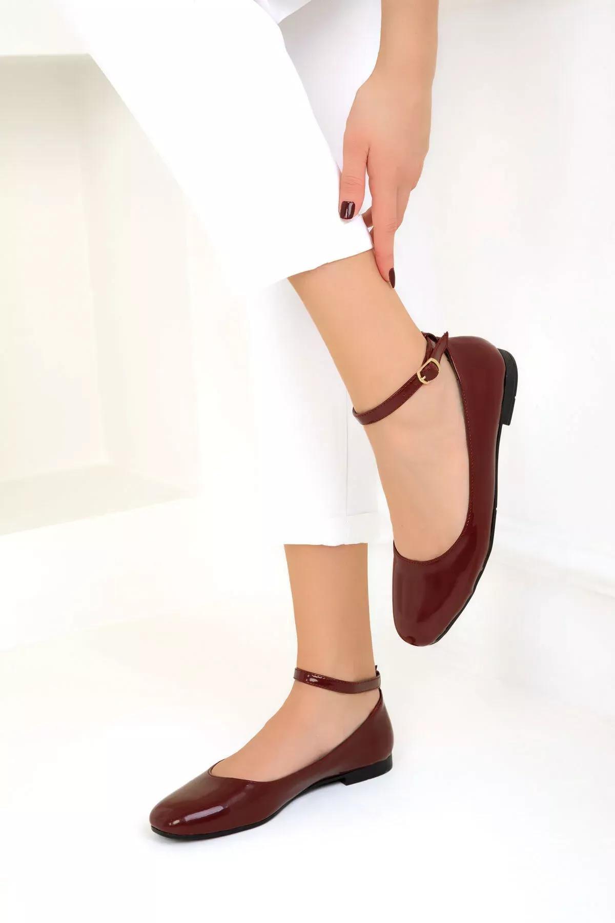 Burgundy Patent Leather Flats, C101_3143, large image number 2