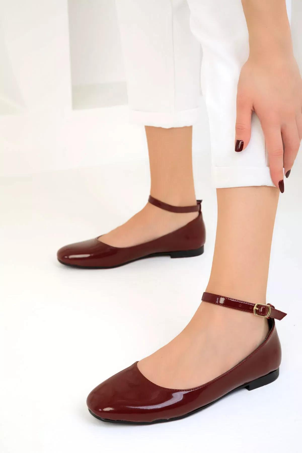 Burgundy Patent Leather Flats, C101_3143, large image number 3