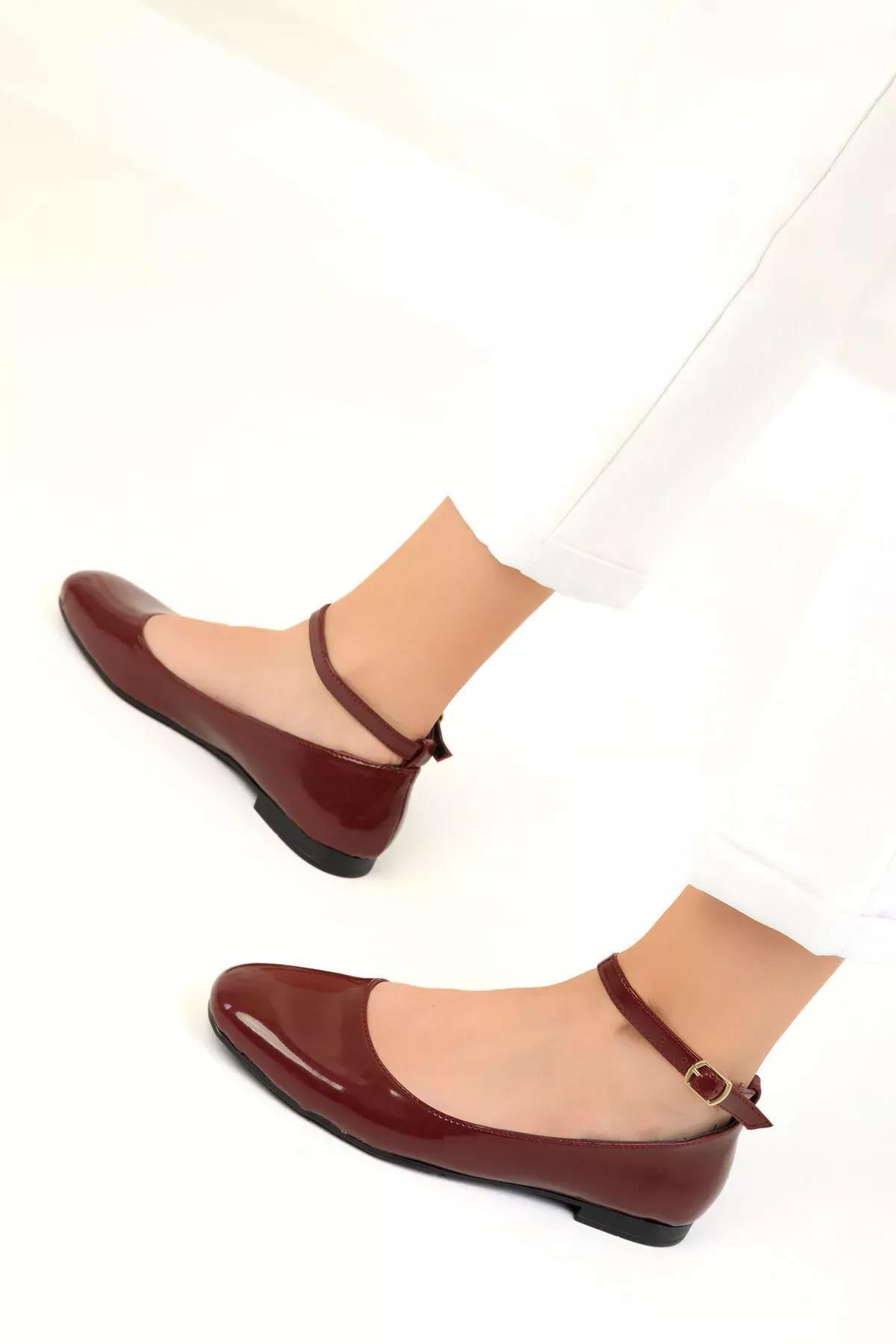 Burgundy Patent Leather Flats, C101_3143, large image number 4