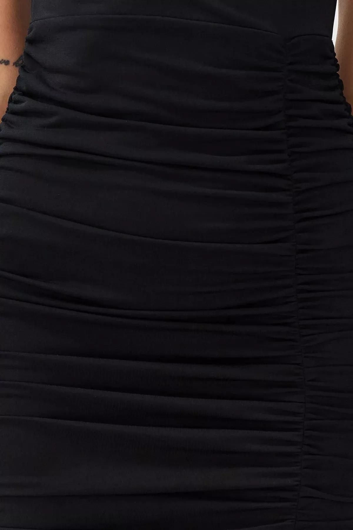 Black Fitted Draped Knitted Mini Dress, C101_5720, large image number 9