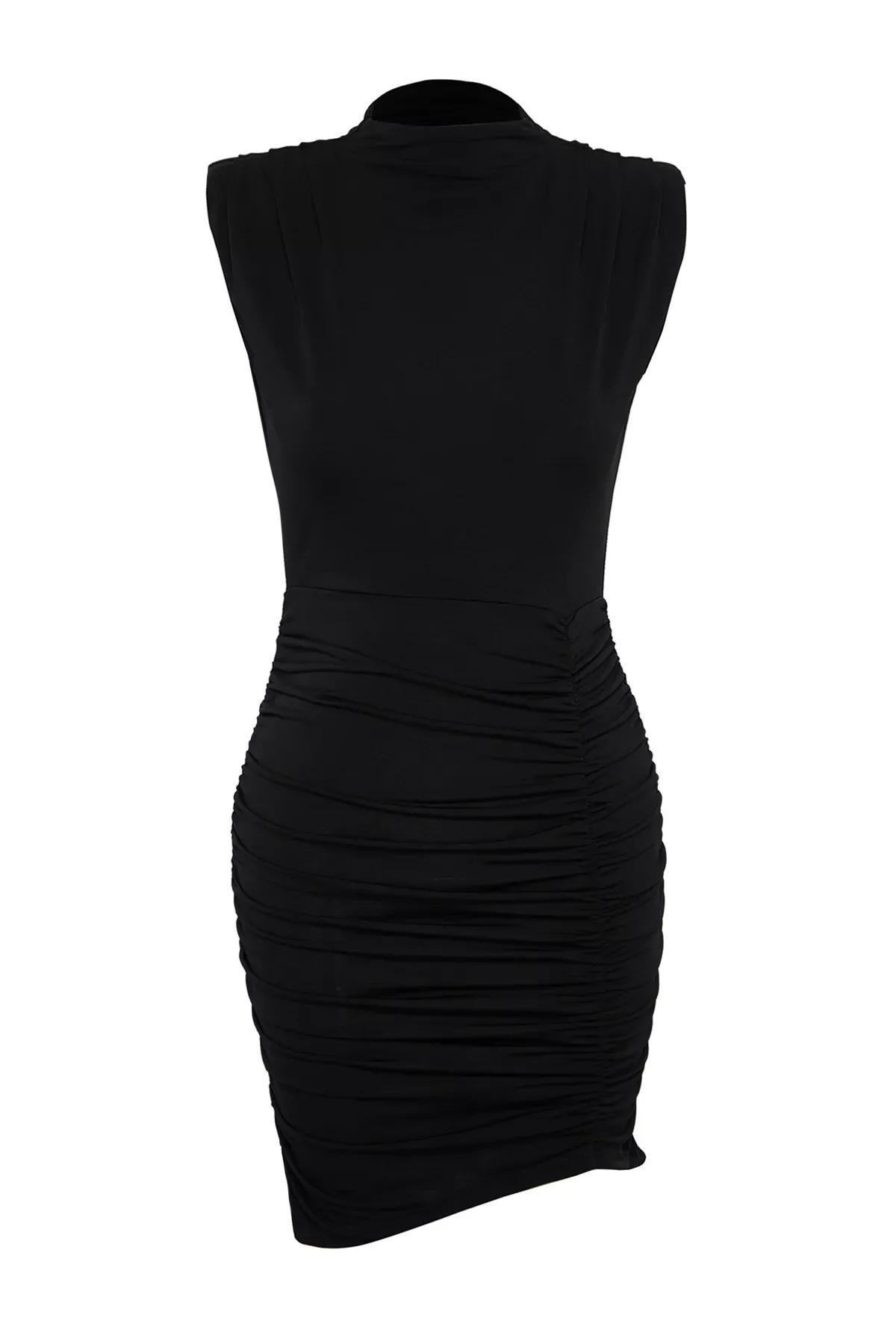Black Fitted Draped Knitted Mini Dress, C101_5720, large image number 10