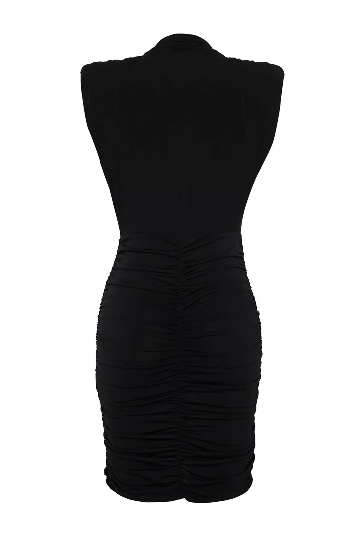 Black Fitted Draped Knitted Mini Dress, C101_5720, large image number 11