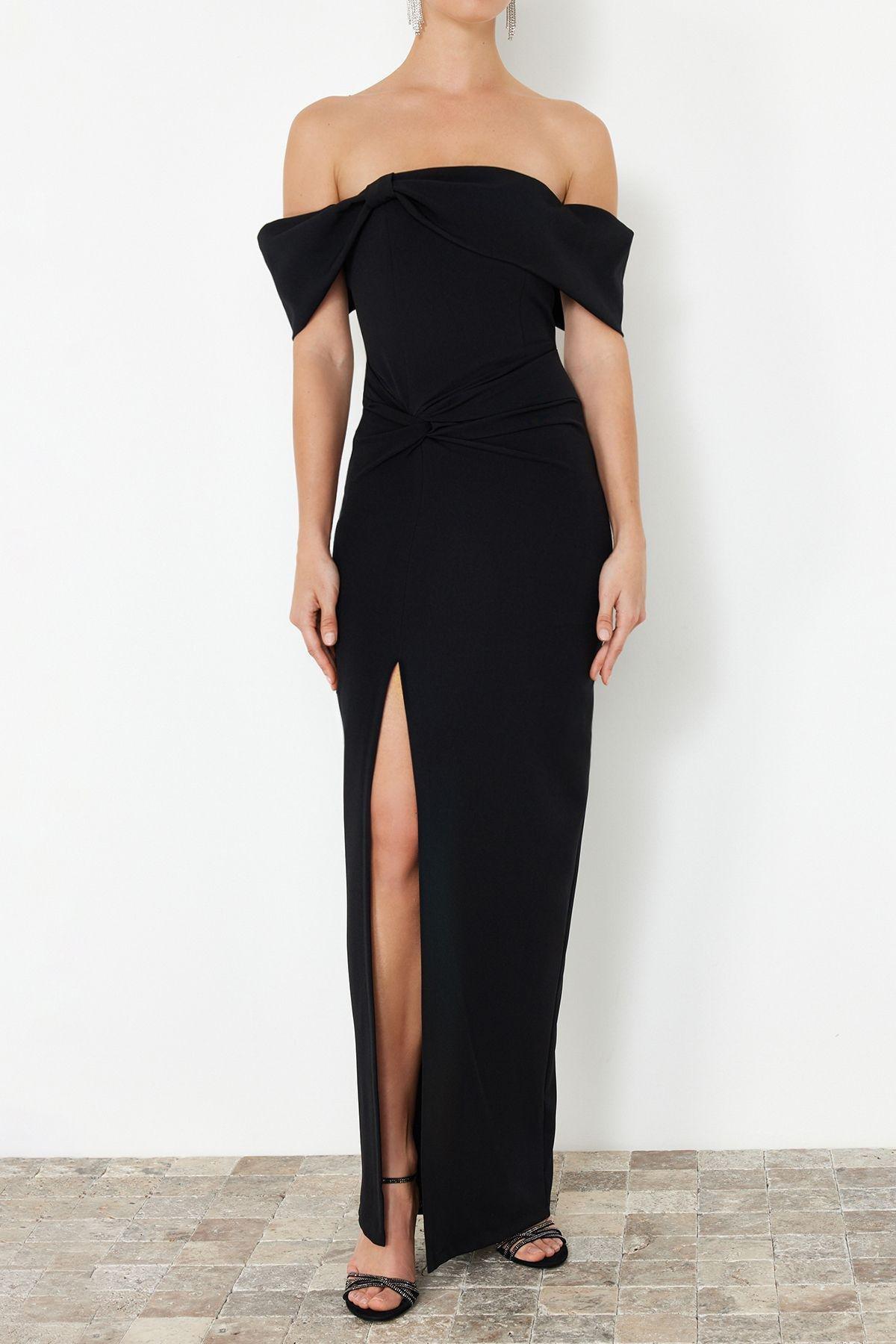 Black Ruched Bardot Maxi Dress, , large image number 3