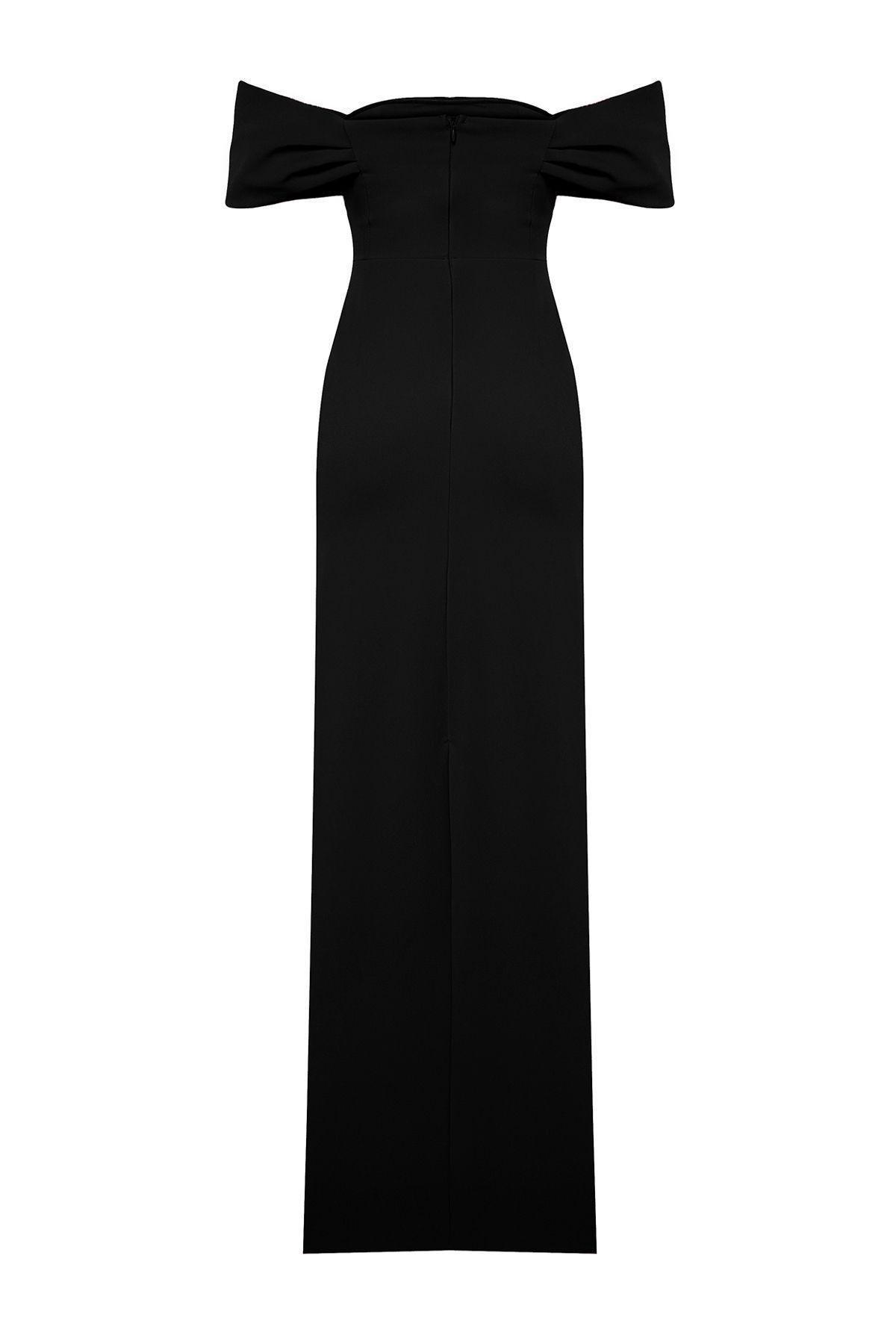 Black Ruched Bardot Maxi Dress, , large image number 6