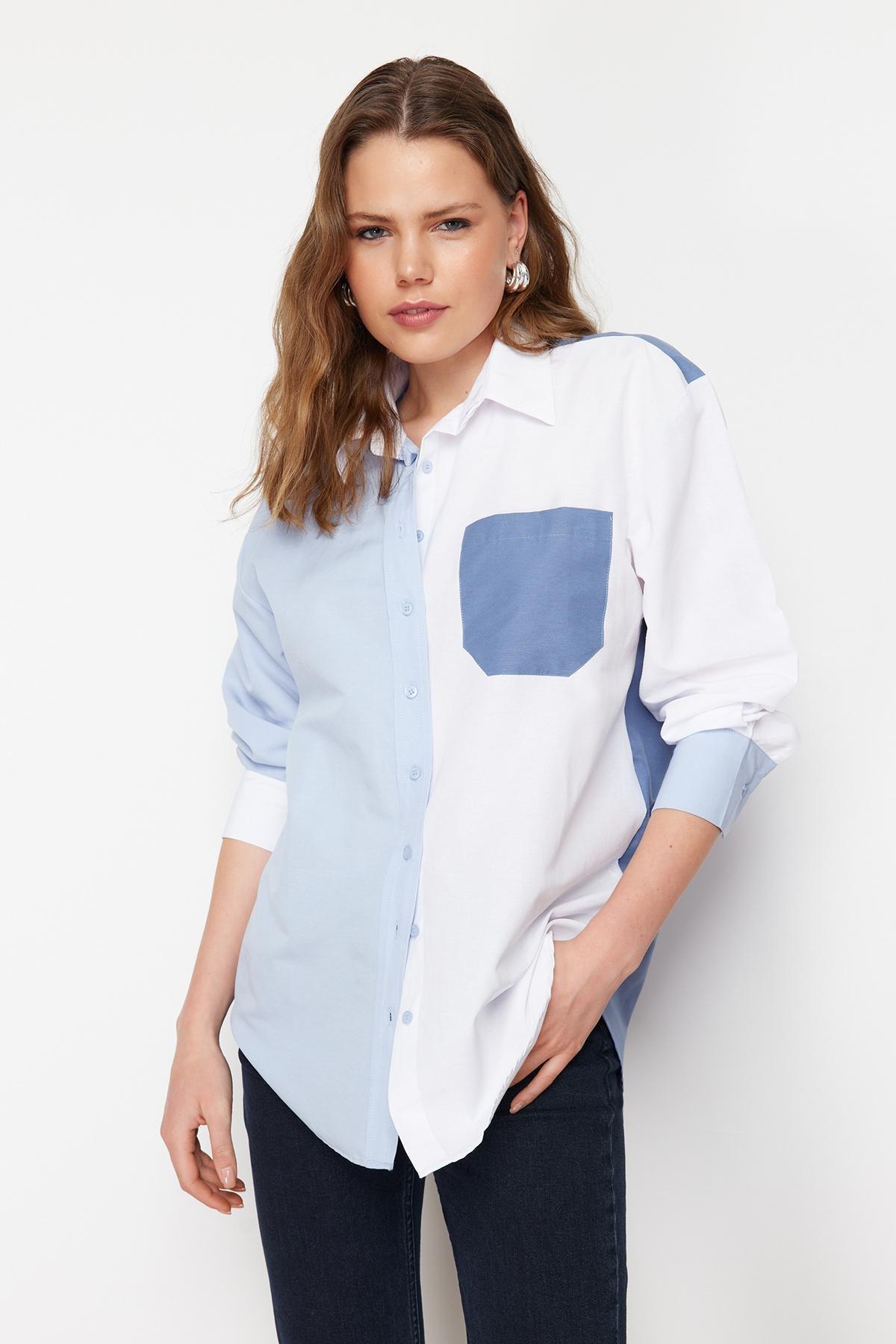 Blue Oversized Relaxed Woven Shirt, , large image number 0