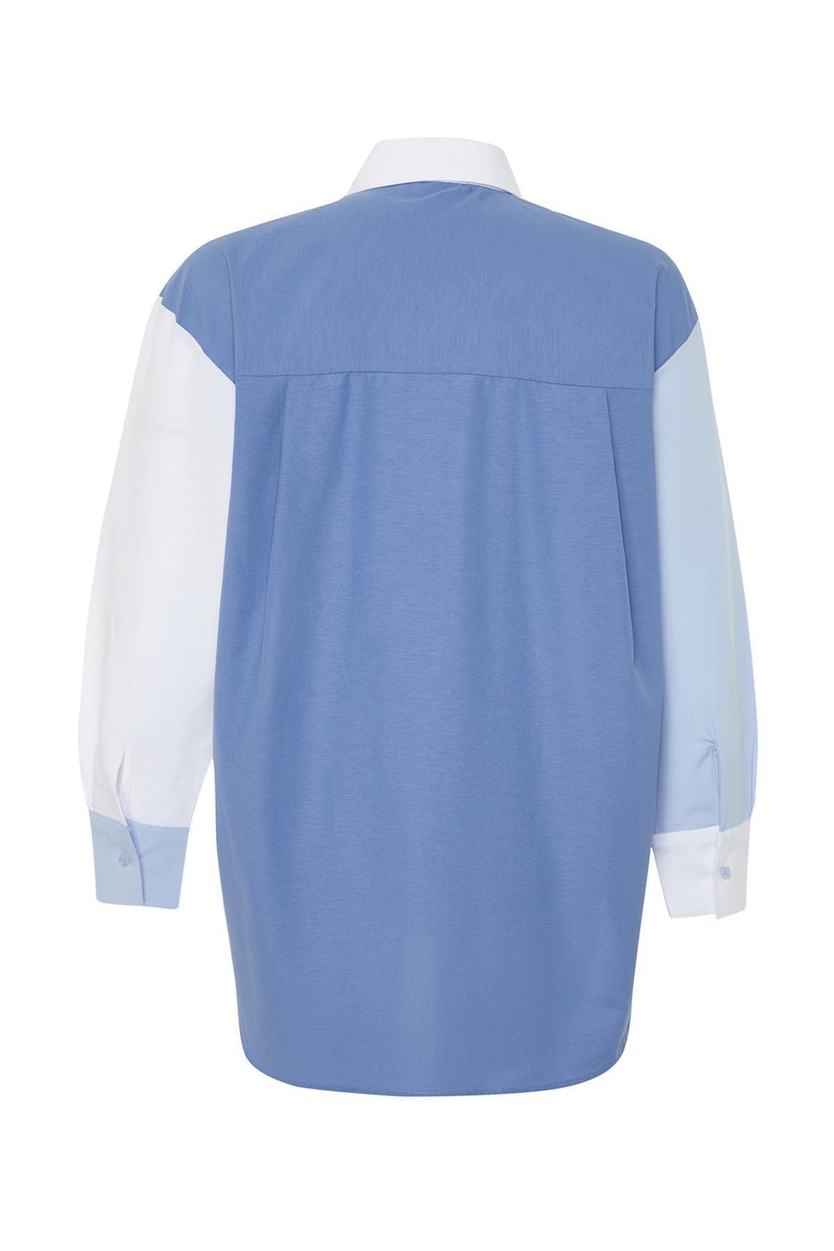 Blue Oversized Relaxed Woven Shirt, , large image number 1
