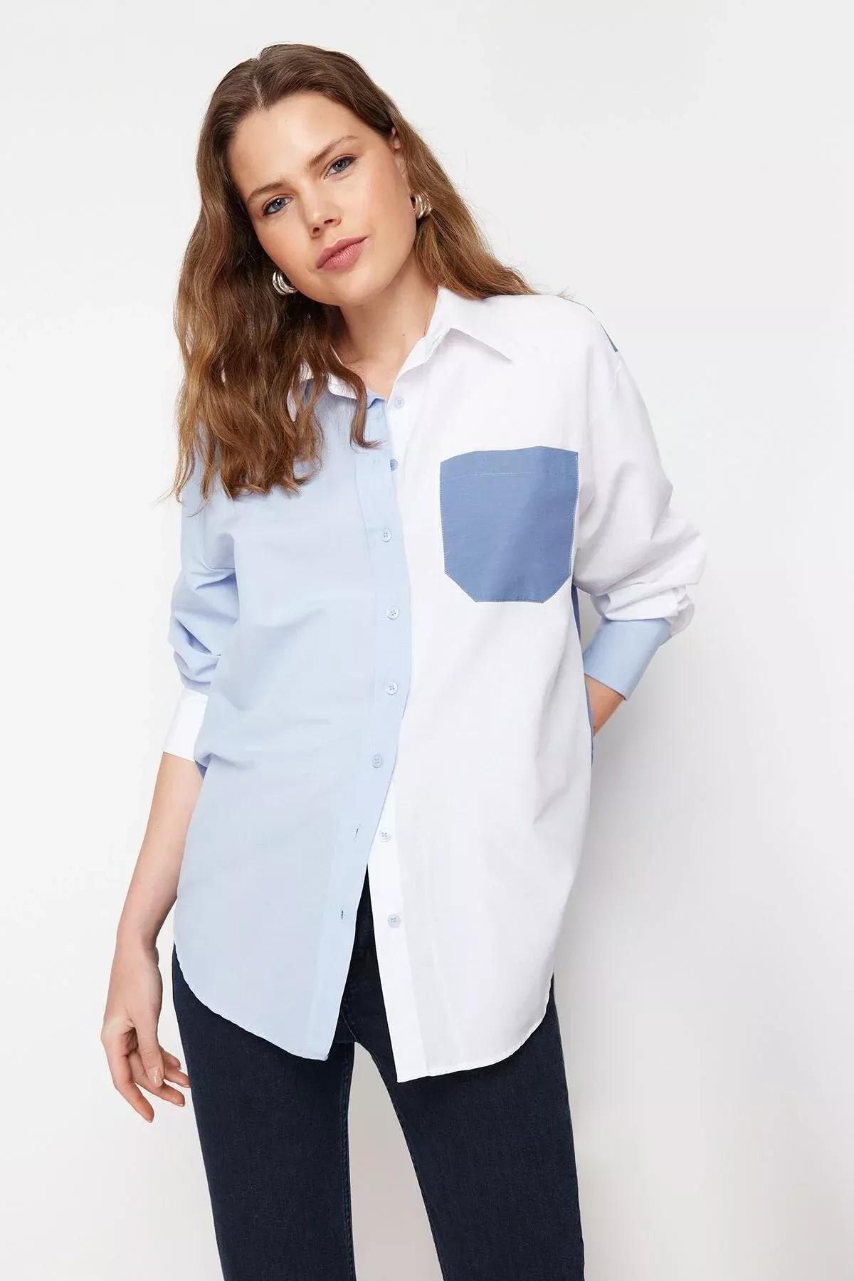 Blue Oversized Relaxed Woven Shirt, C101_5645, large image number 2