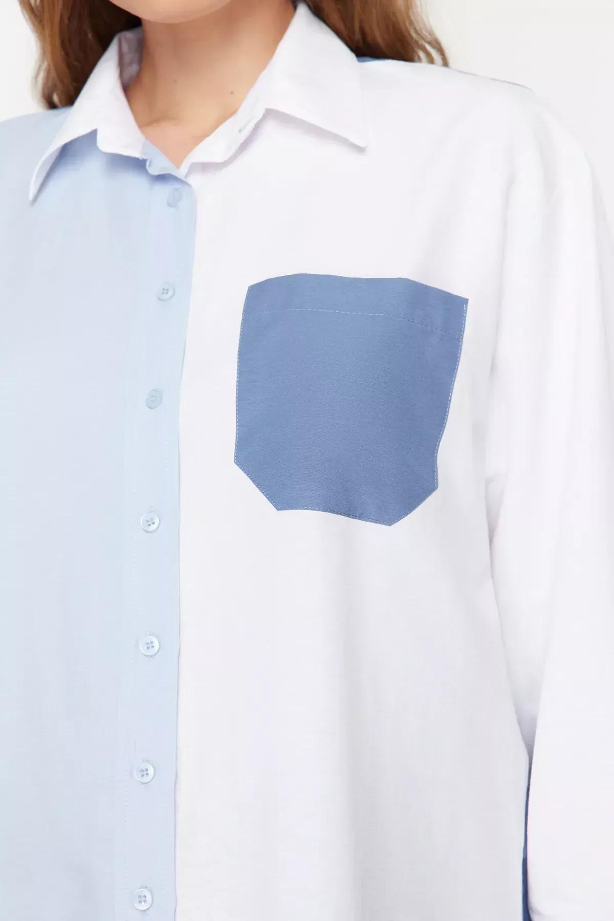 Blue Oversized Relaxed Woven Shirt, C101_5645, large image number 6