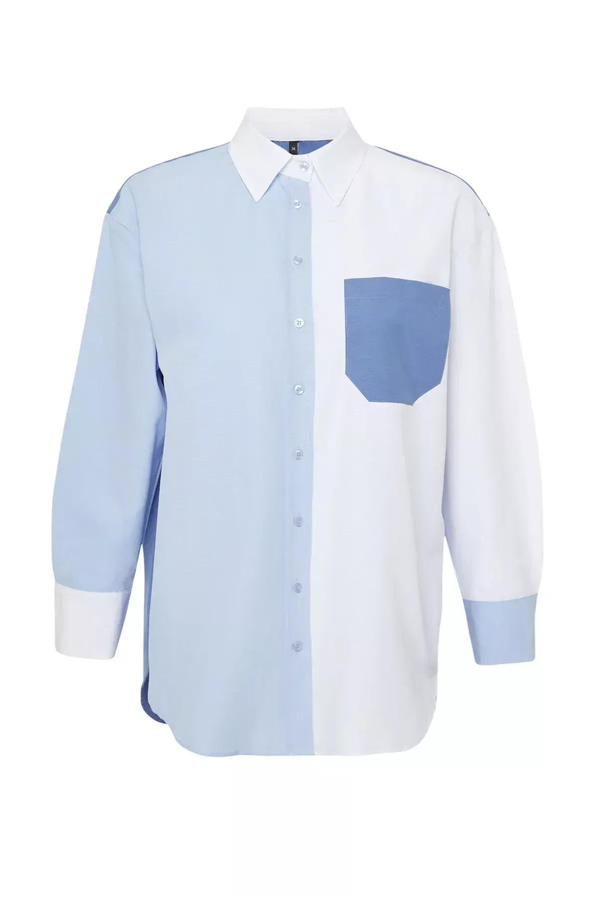 Blue Oversized Relaxed Woven Shirt, C101_5645, large image number 7