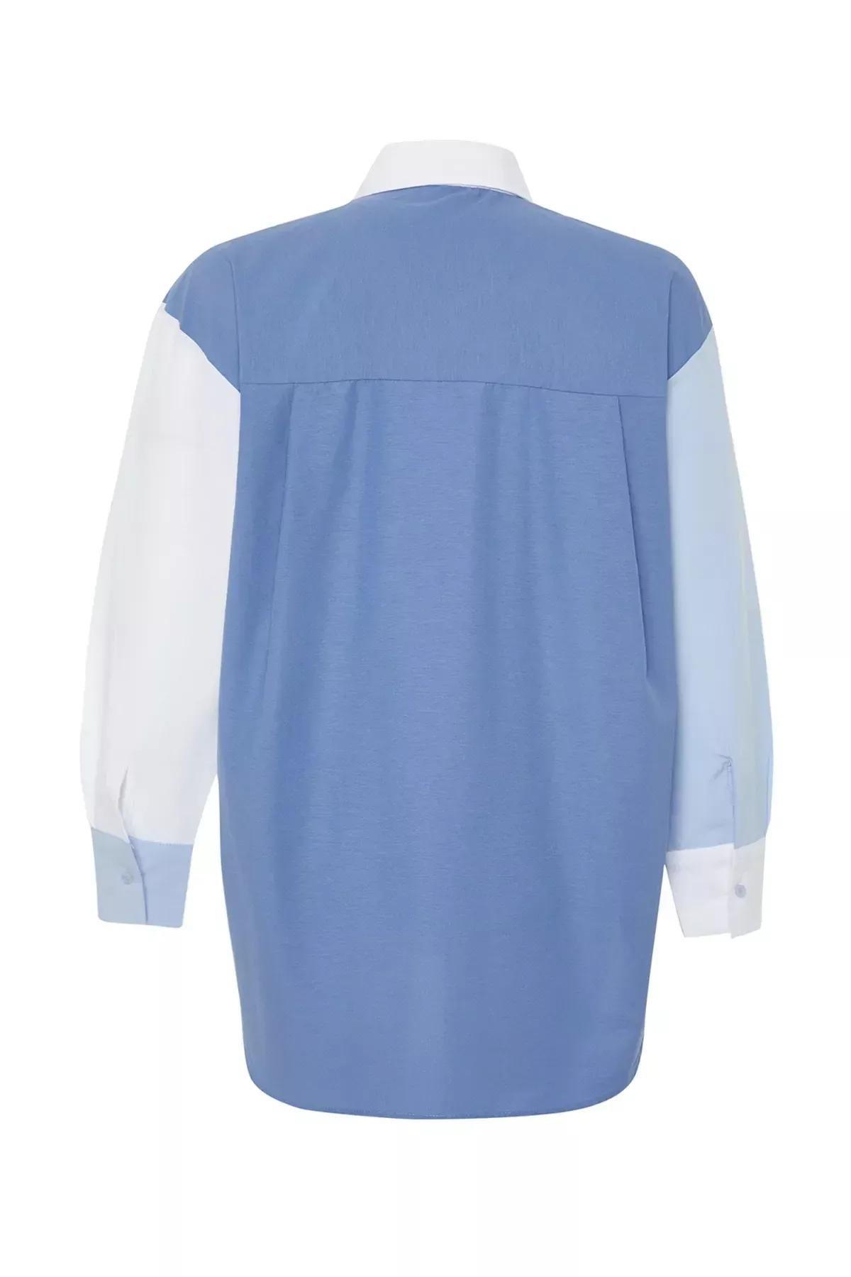 Blue Oversized Relaxed Woven Shirt, C101_5645, large image number 8