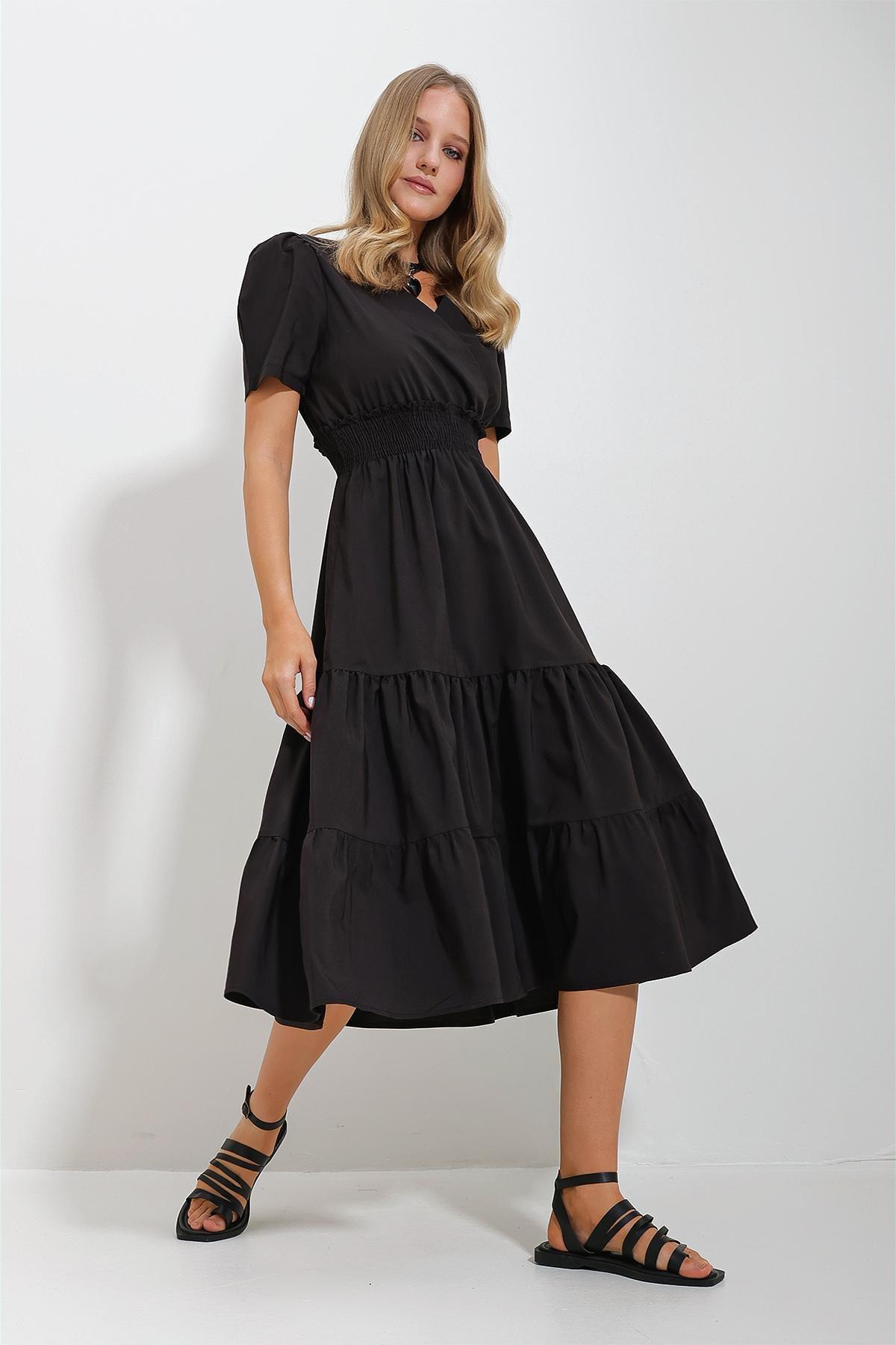 Black Double Breasted Poplin Dress, , large image number 1